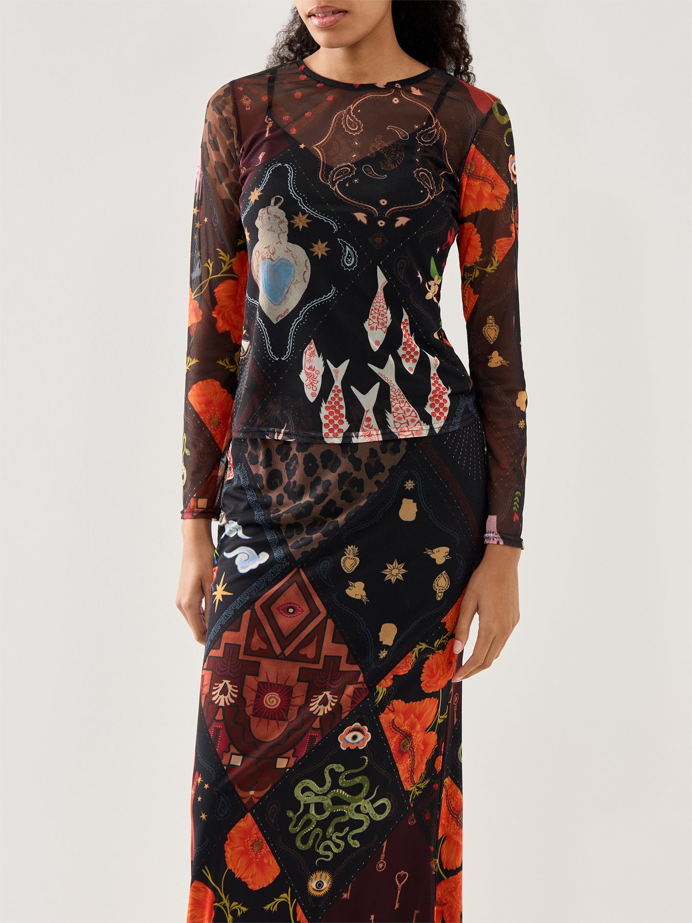 Night Garden Mesh Long Sleeve Top Black