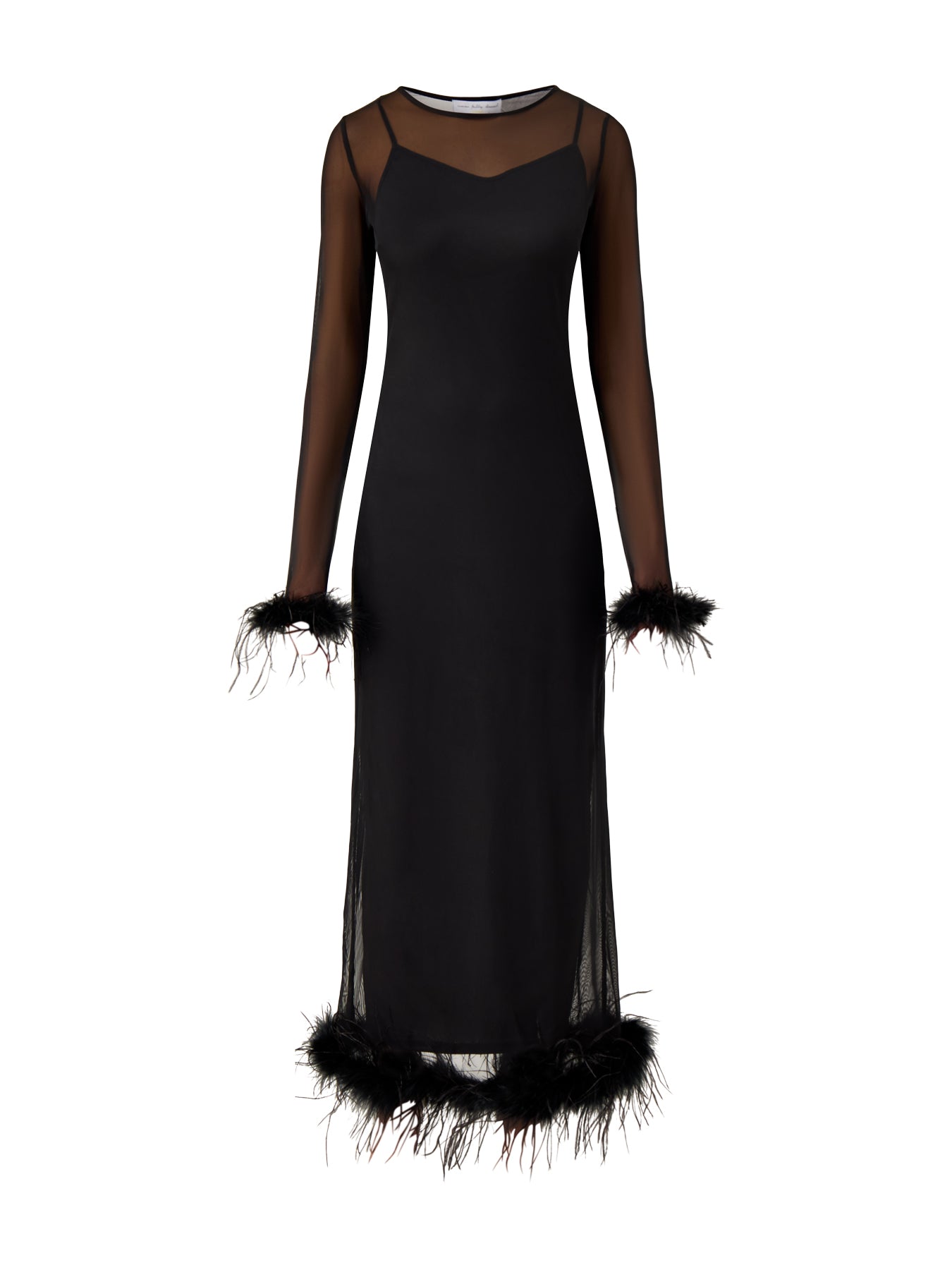 Mesh Feather Trim Dress Black