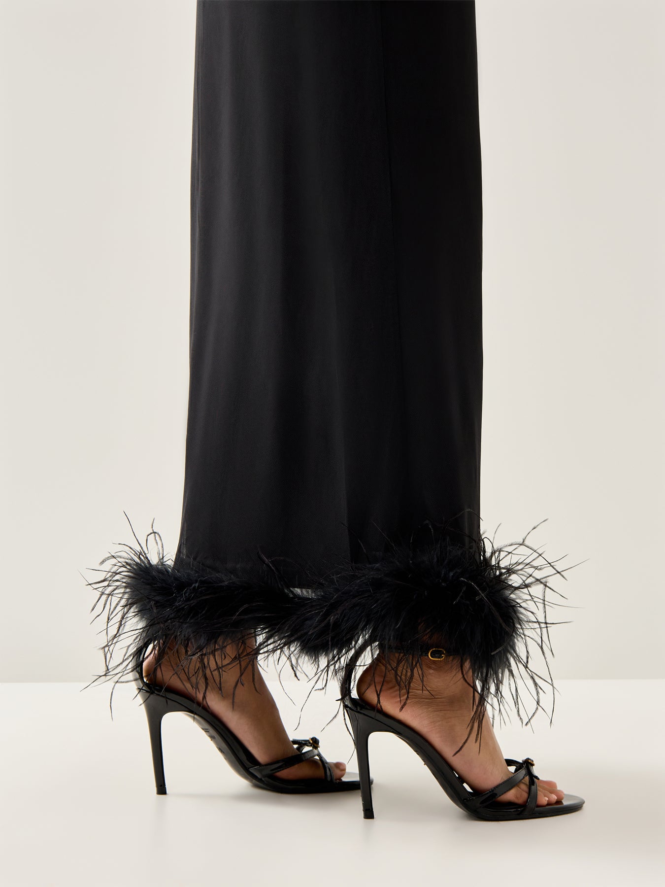 Mesh Feather Trim Dress Black