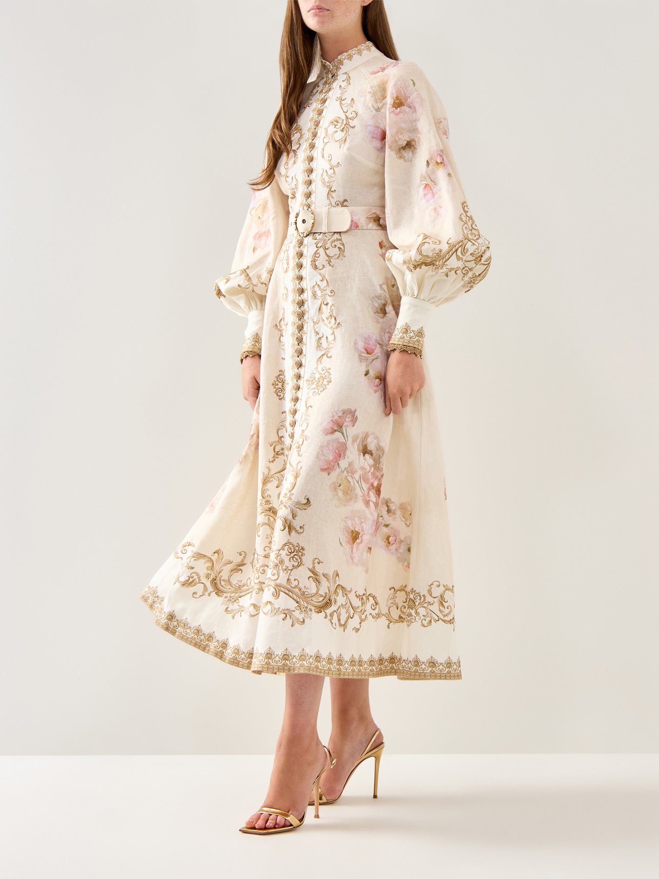 Hypnotic Buttoned Midi Dress Cream Peony