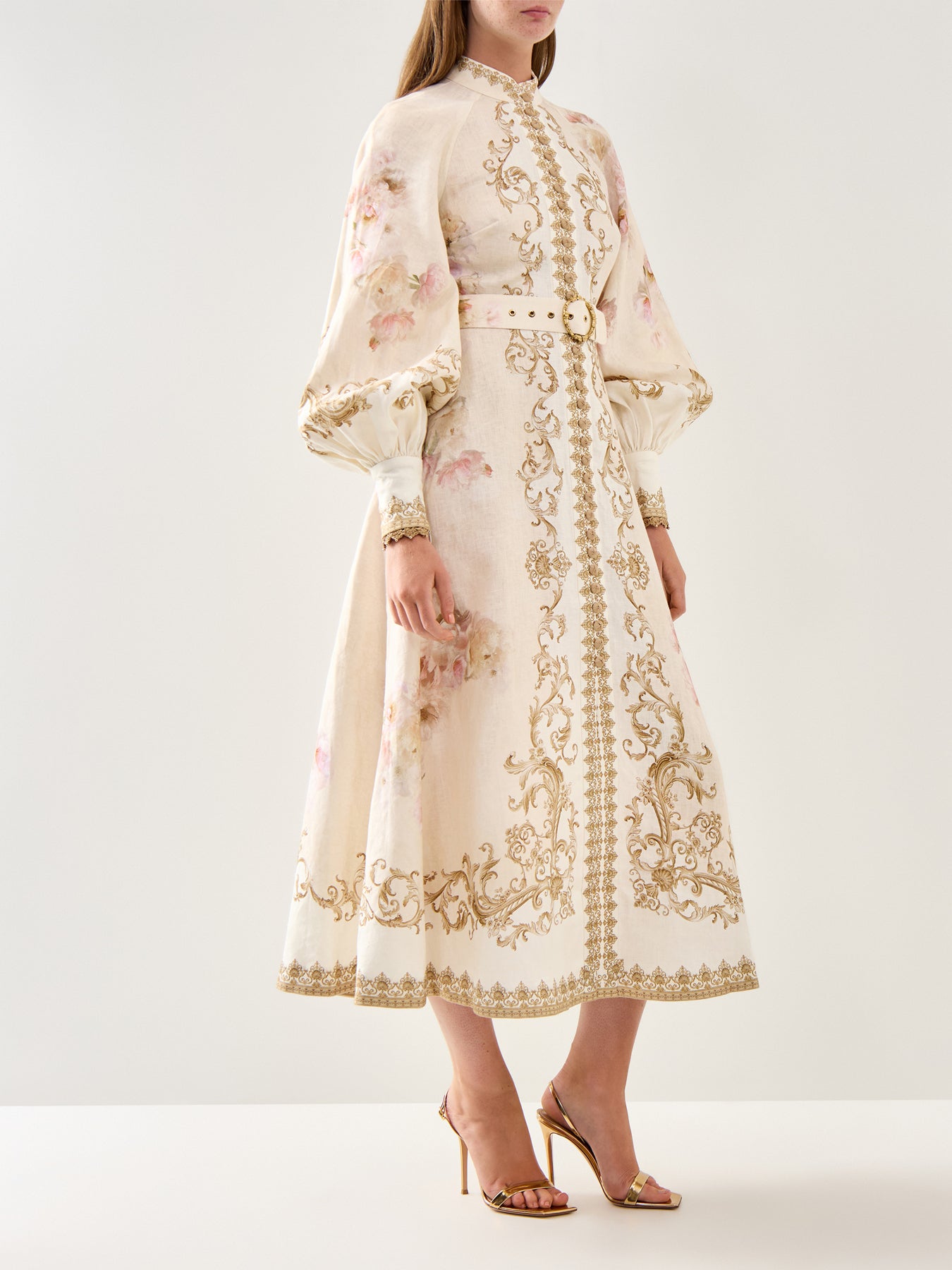 Hypnotic Buttoned Midi Dress Cream Peony