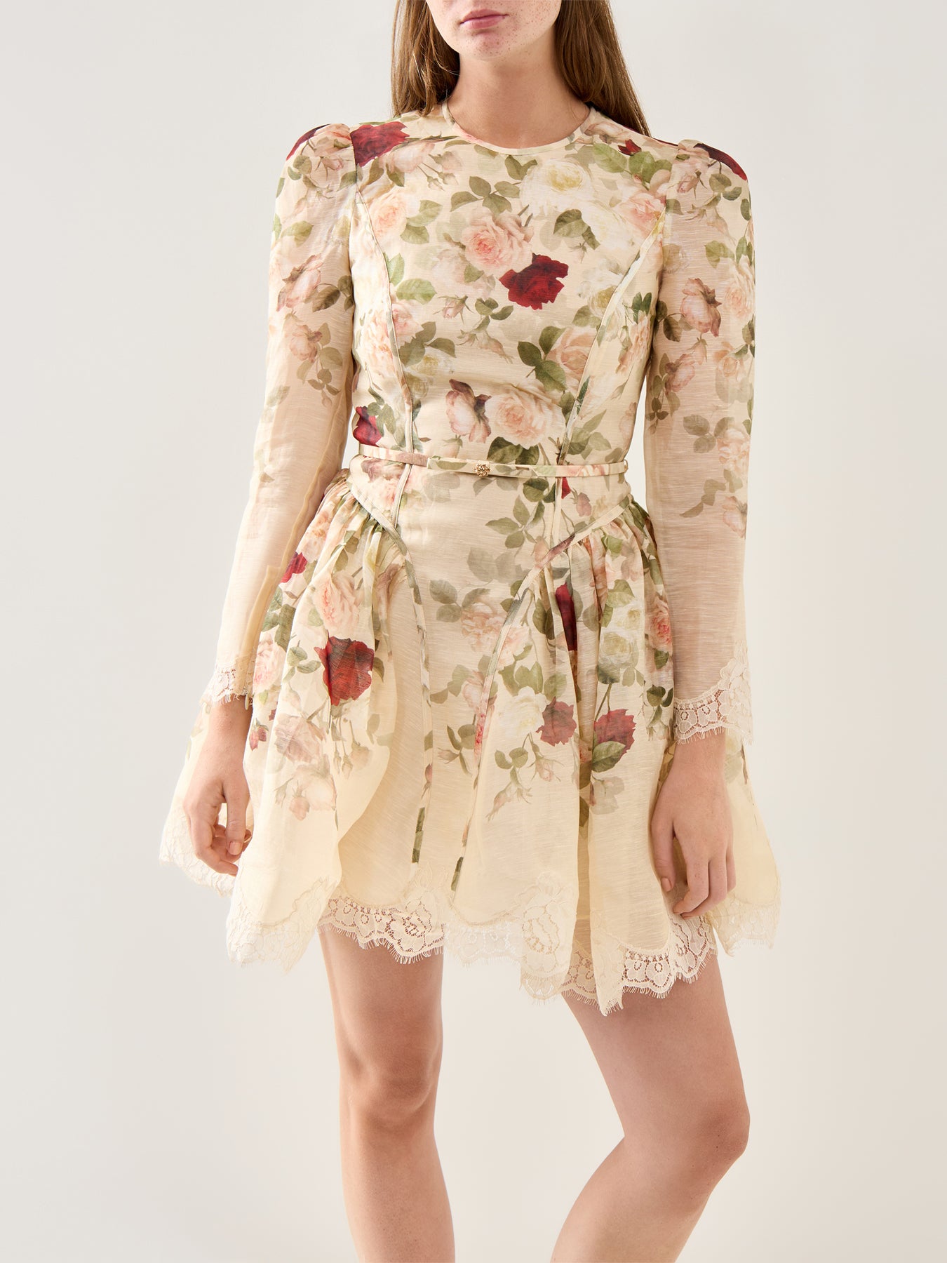 Hypnotic Lace Trim Mini Dress Cream Cascade