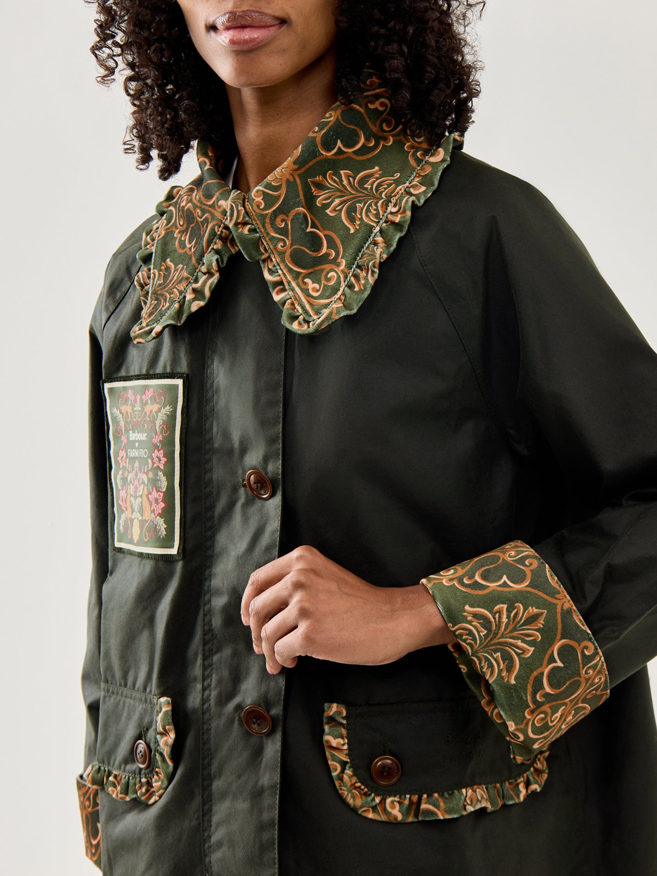 Womens Barbour X Farm Rio Maria-Clara Wax Jacket