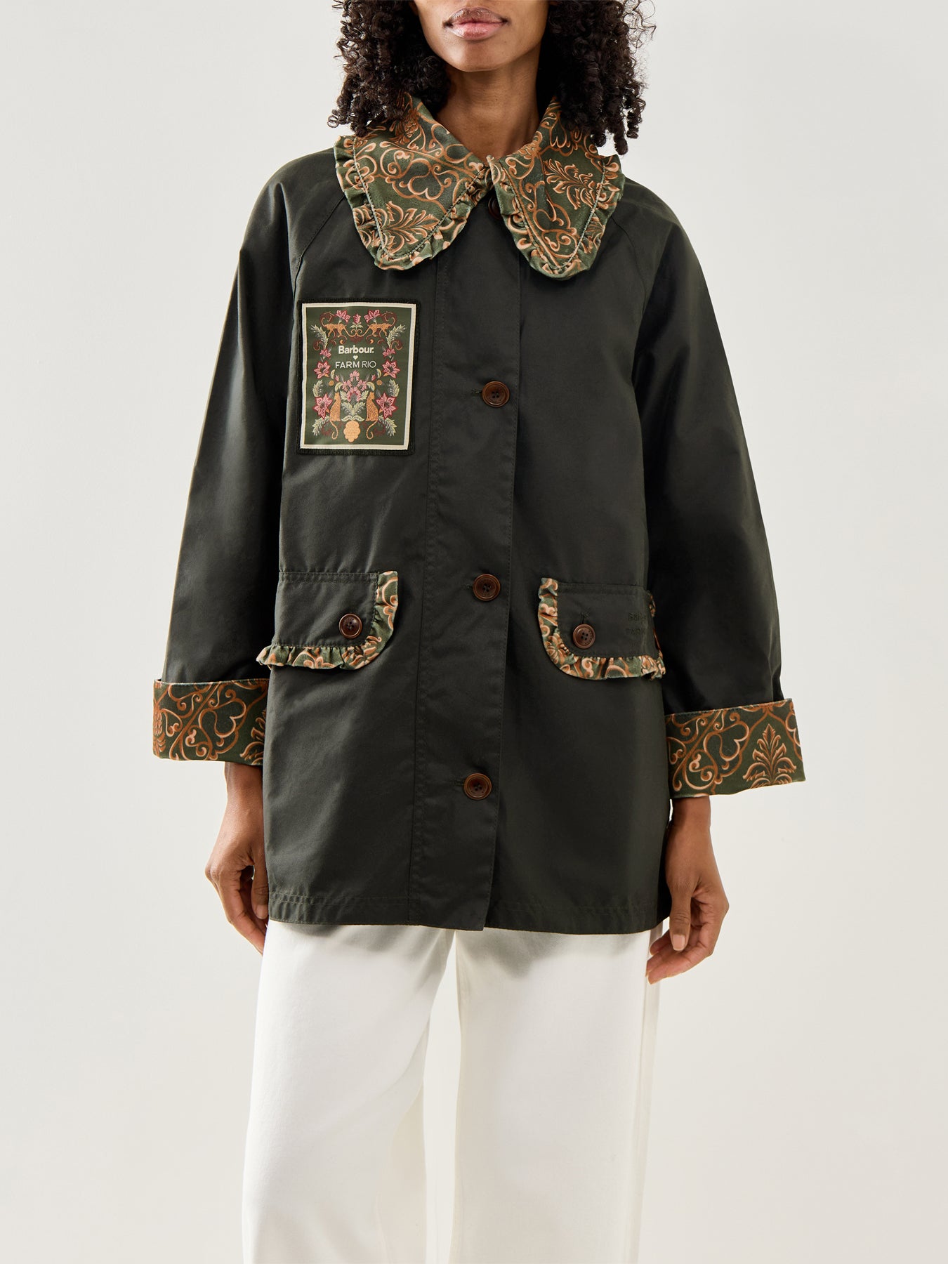 Womens Barbour X Farm Rio Maria-Clara Wax Jacket