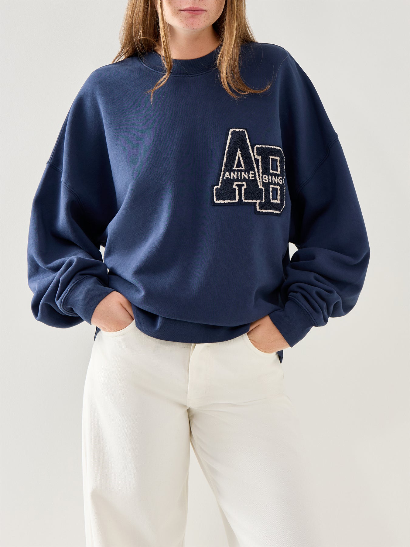 Miles Oversized Sweatshirt Letterman Cotton Dark Blue