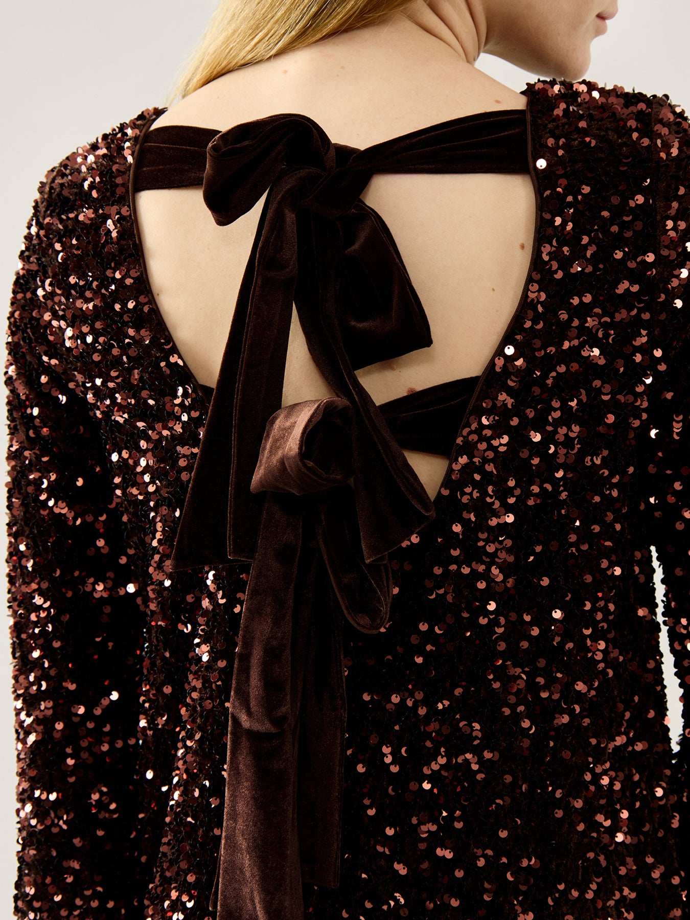 Bow Sequin Mini Dress Chocolate