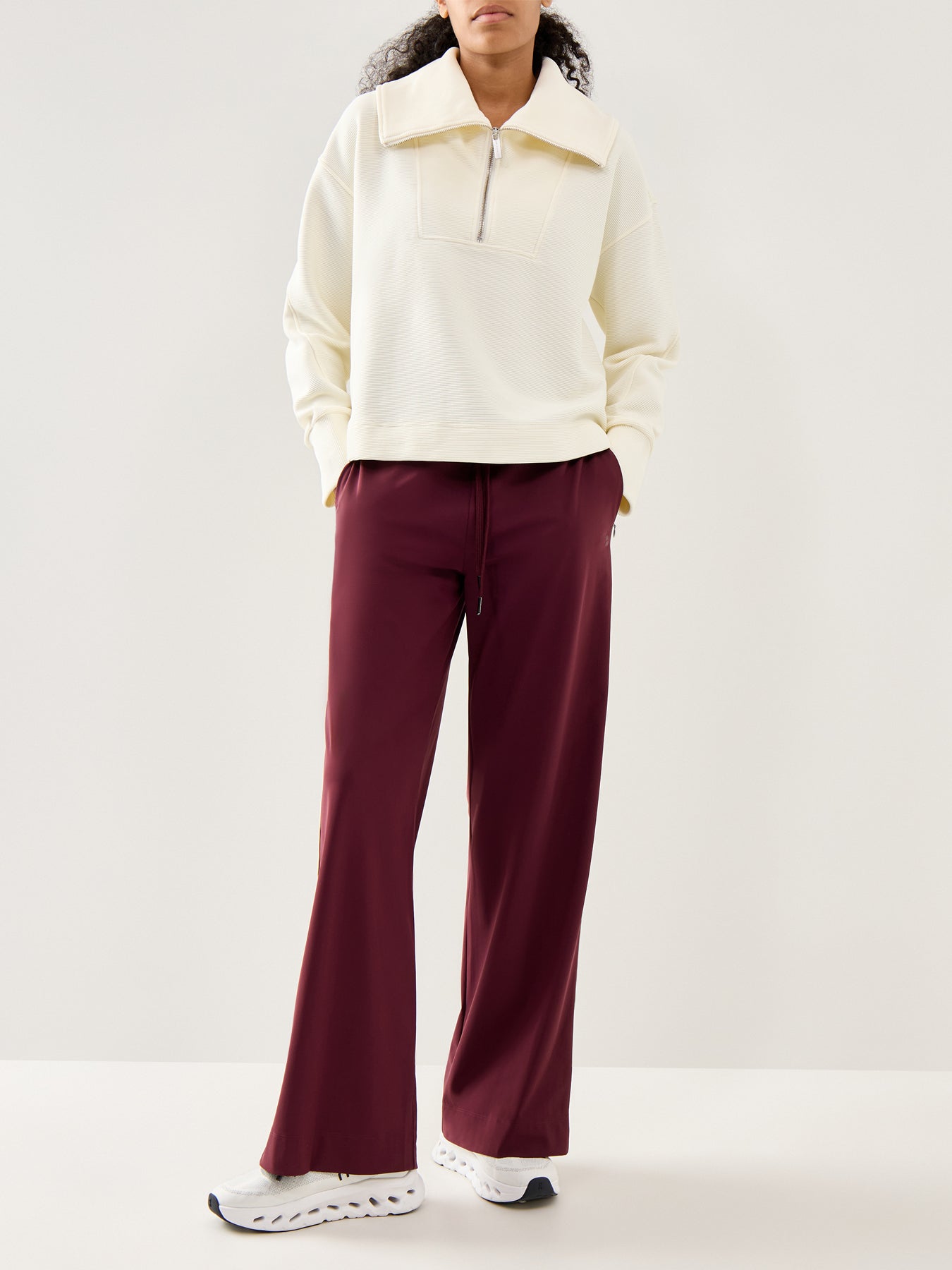 Peaceful Rib Half Zip Cropped Sweatshirt Lily White
