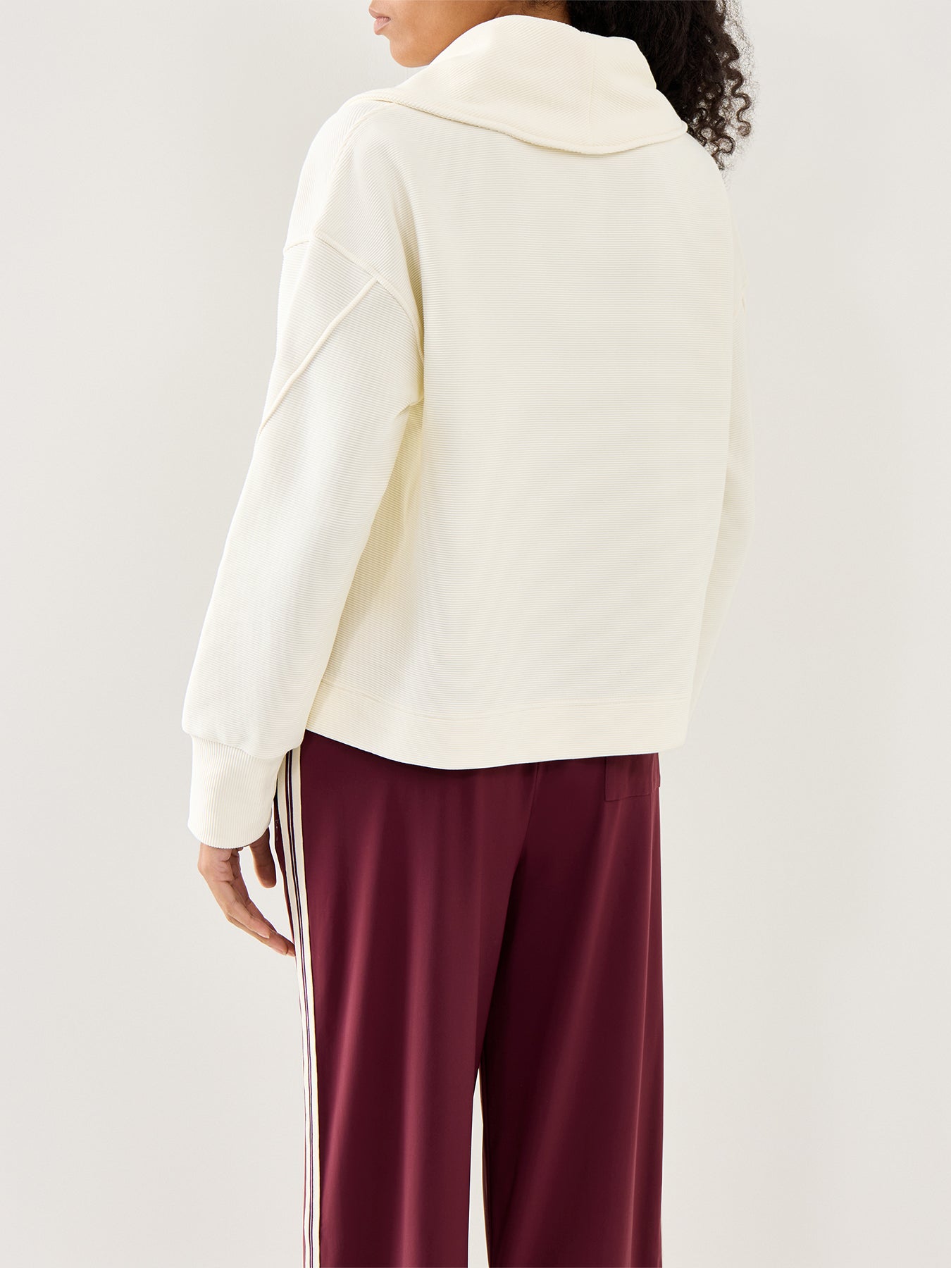 Peaceful Rib Half Zip Cropped Sweatshirt Lily White