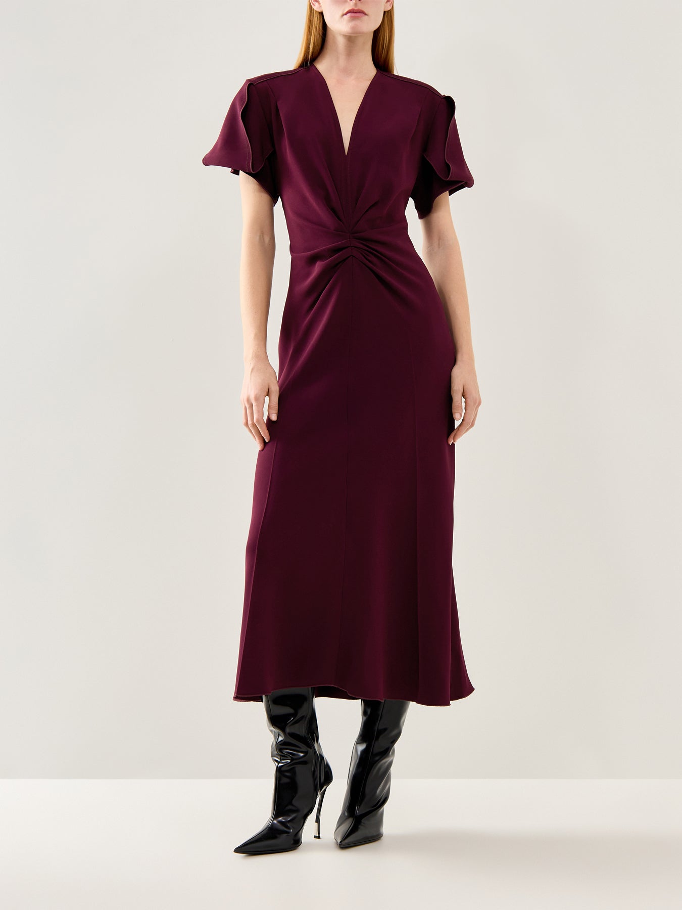 V-Neck Bella Midi Dress Merlot