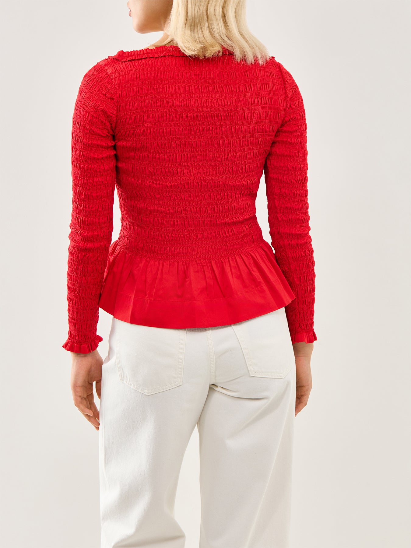 Suri Shirred Cotton Satin Blouse Red