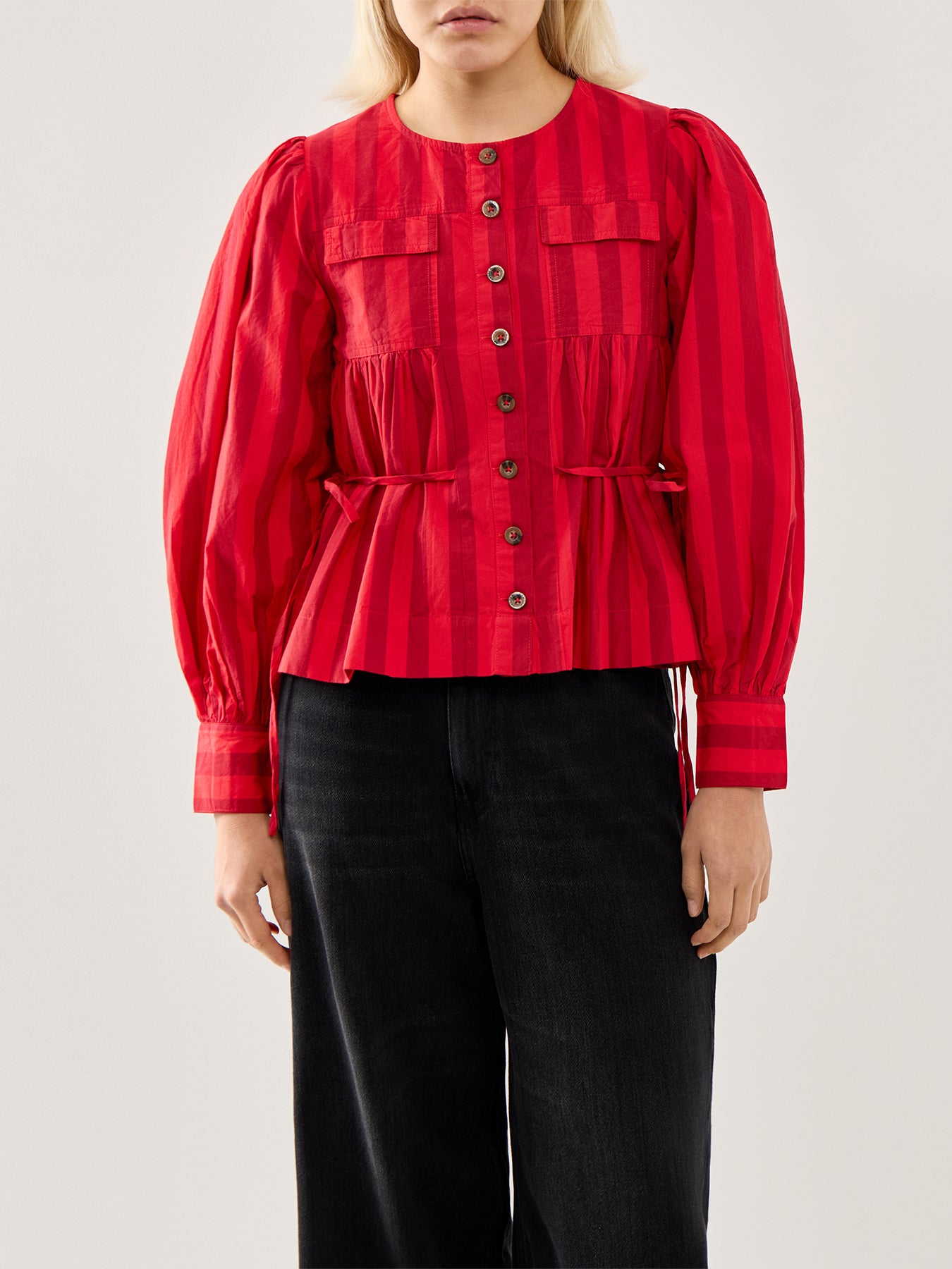 Charlize Blouse Red Burg Stripe