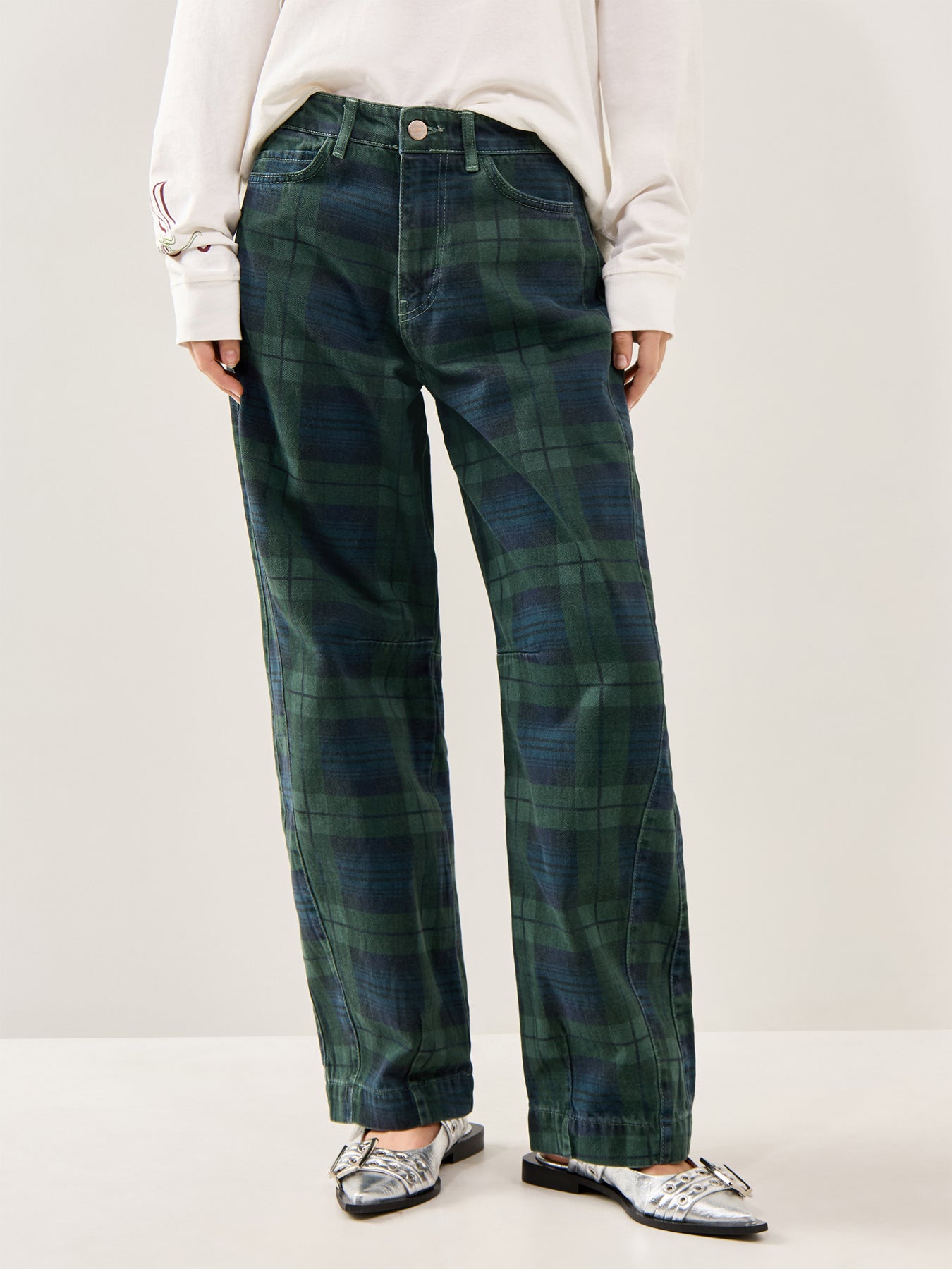 Neve Overdyed Check Jeans Navy