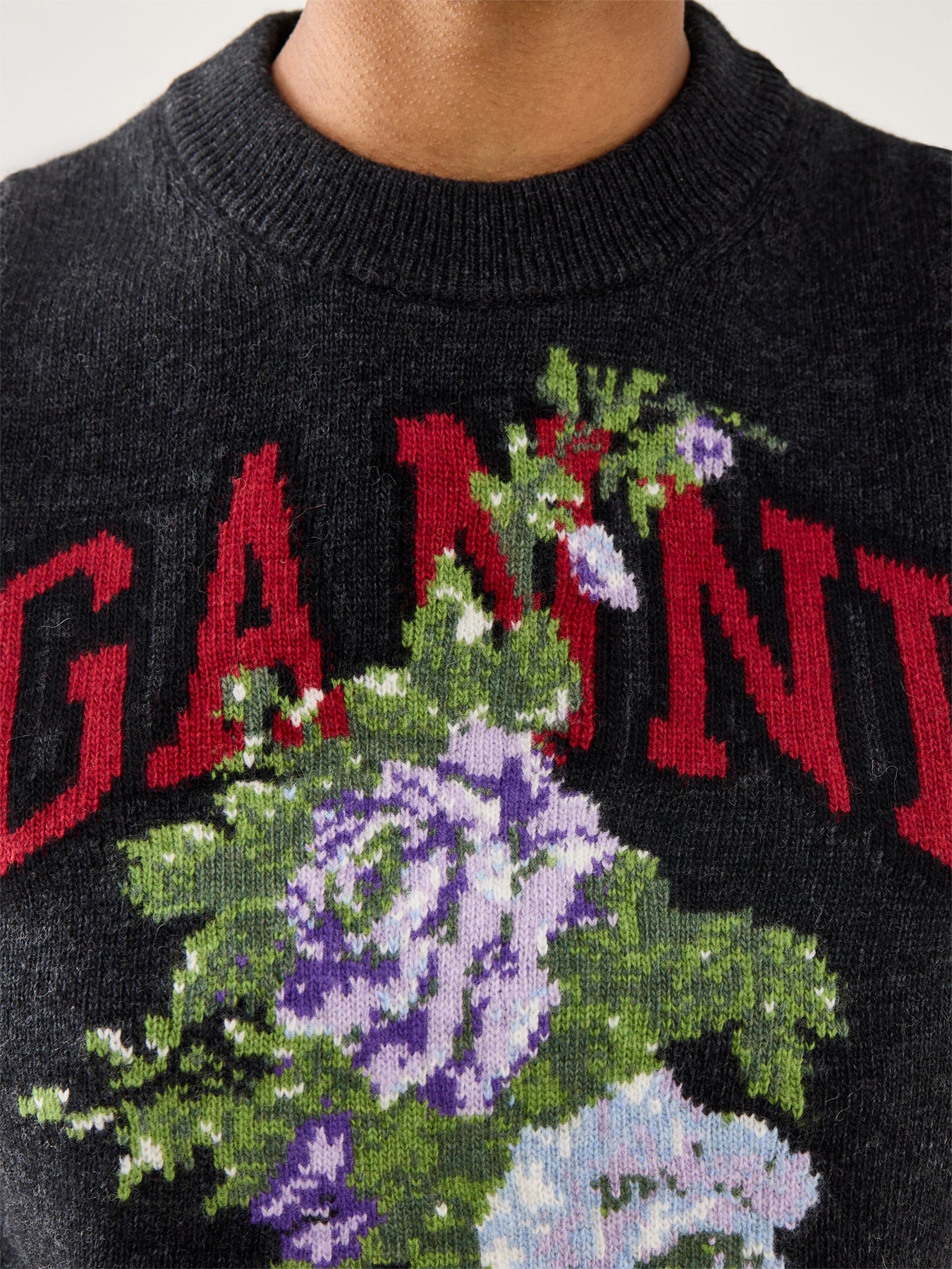 Graphic Wool Mix Flowers Vest Black