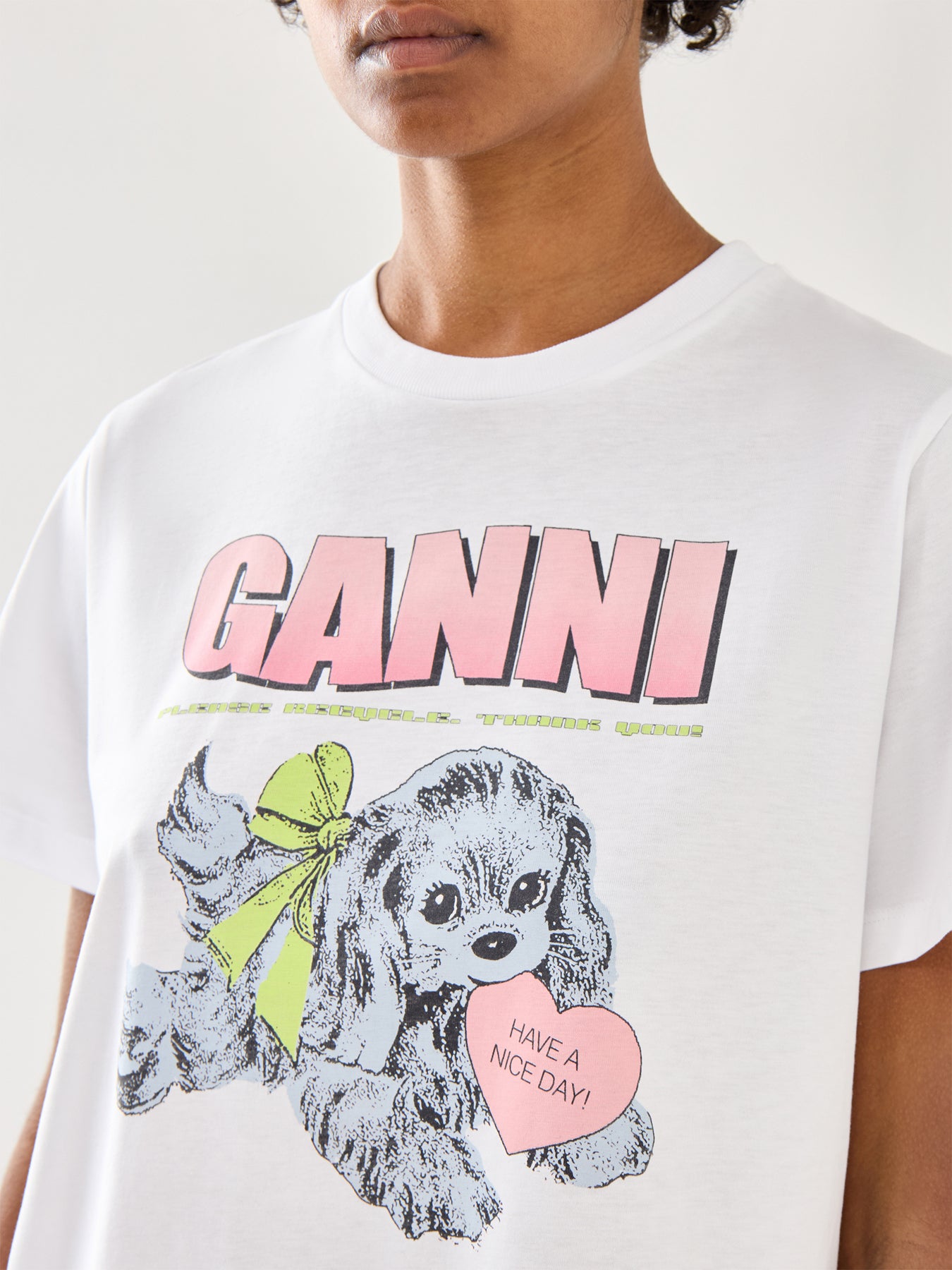 Basic Cotton Jersey Neon Puppy T-Shirt White
