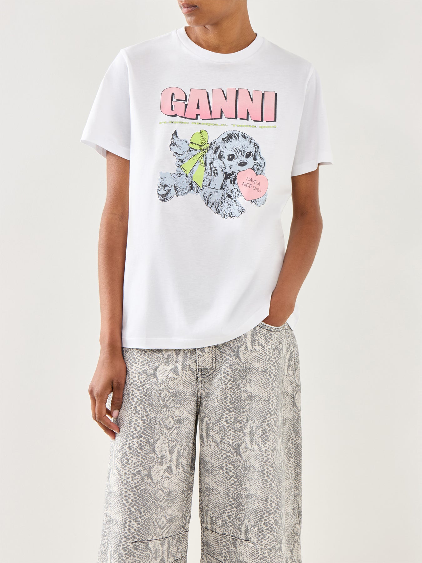 Basic Cotton Jersey Neon Puppy T-Shirt White
