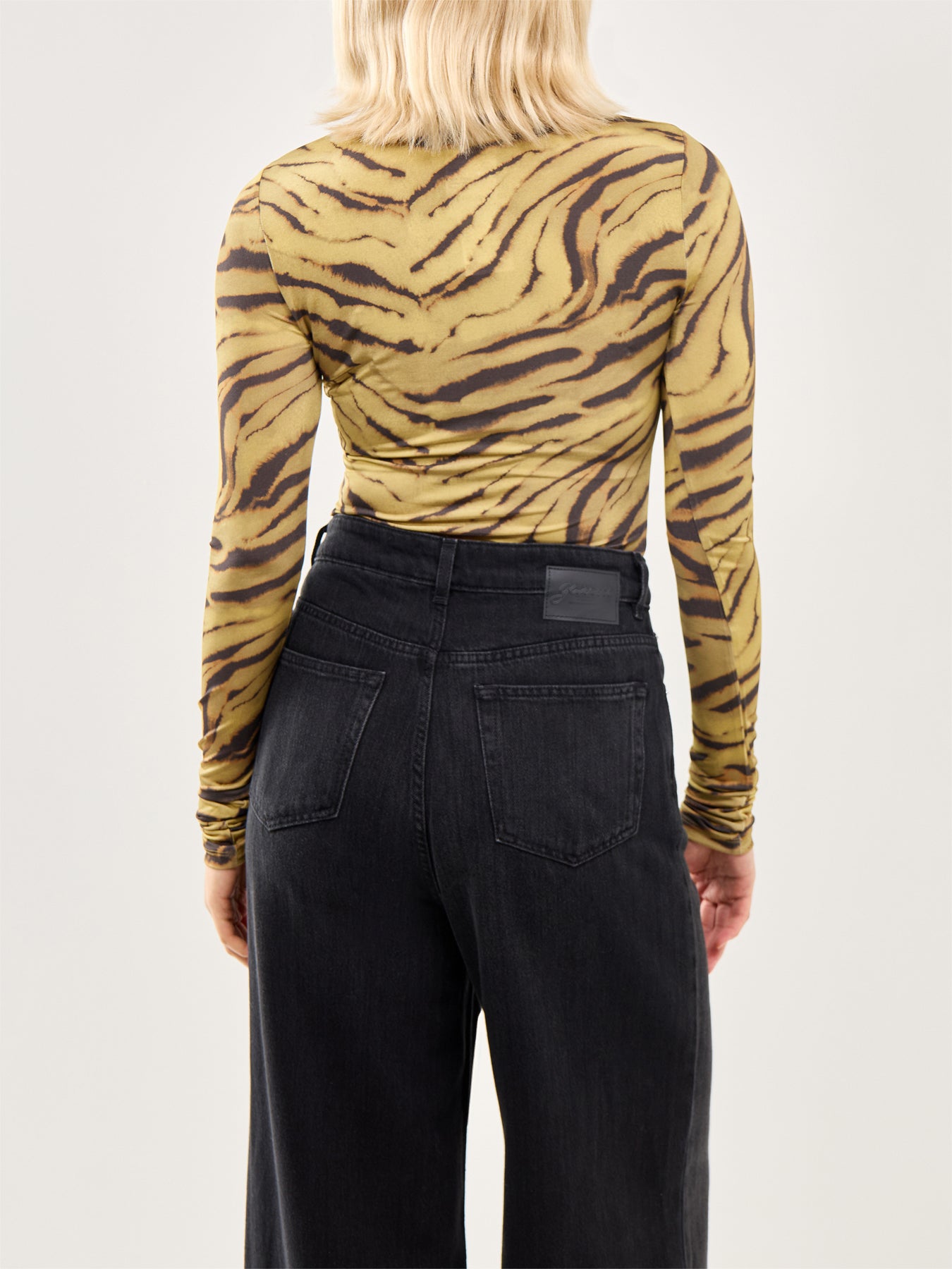 Printed Shiny Jersey Turtleneck Khaki