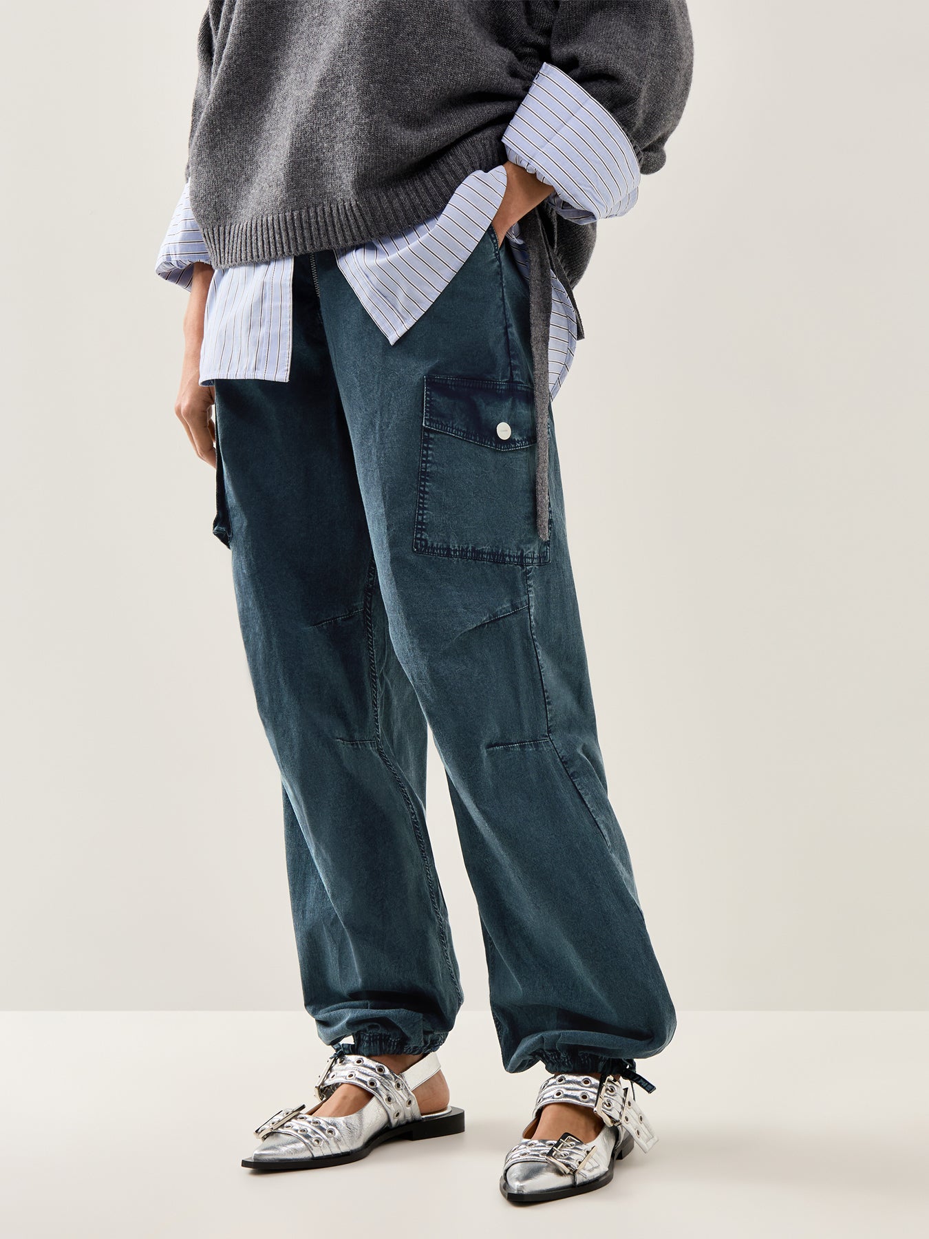 Washed Stretch Cotton Pants Sky Captain