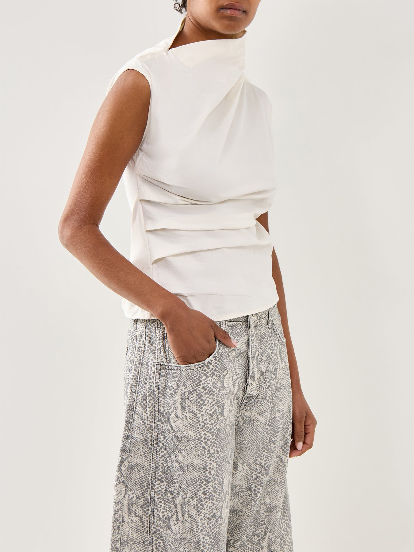 Stretch Cotton Ruched Top White