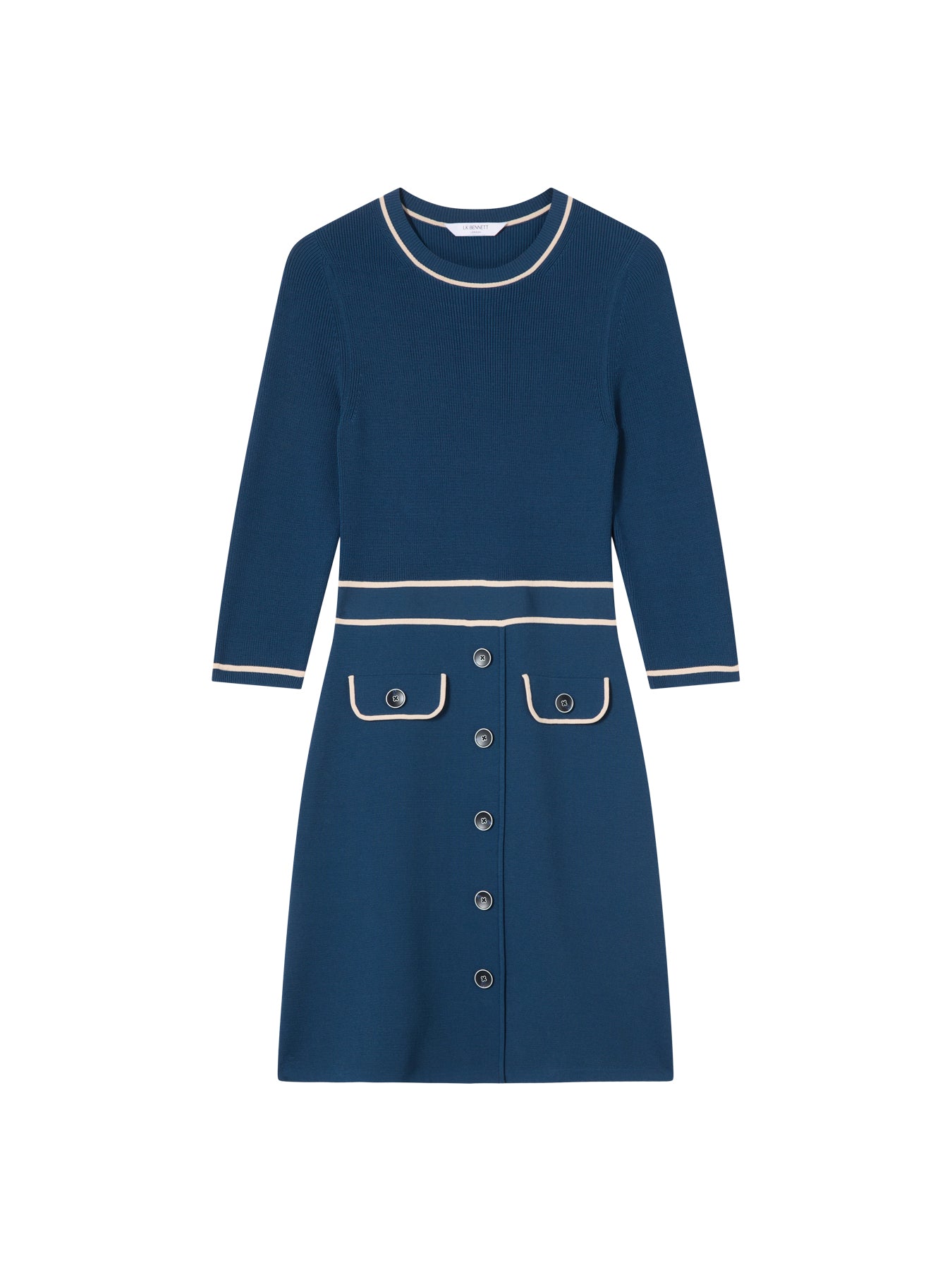 Ciara Viscose Blend Button Through Knit Dress Blue & Navy