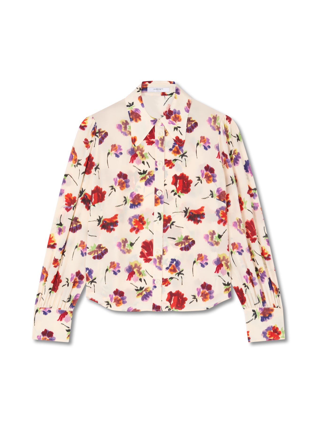 Cream Sonya Italian Straw Multi Silk Ikat Floral Silk Shirt