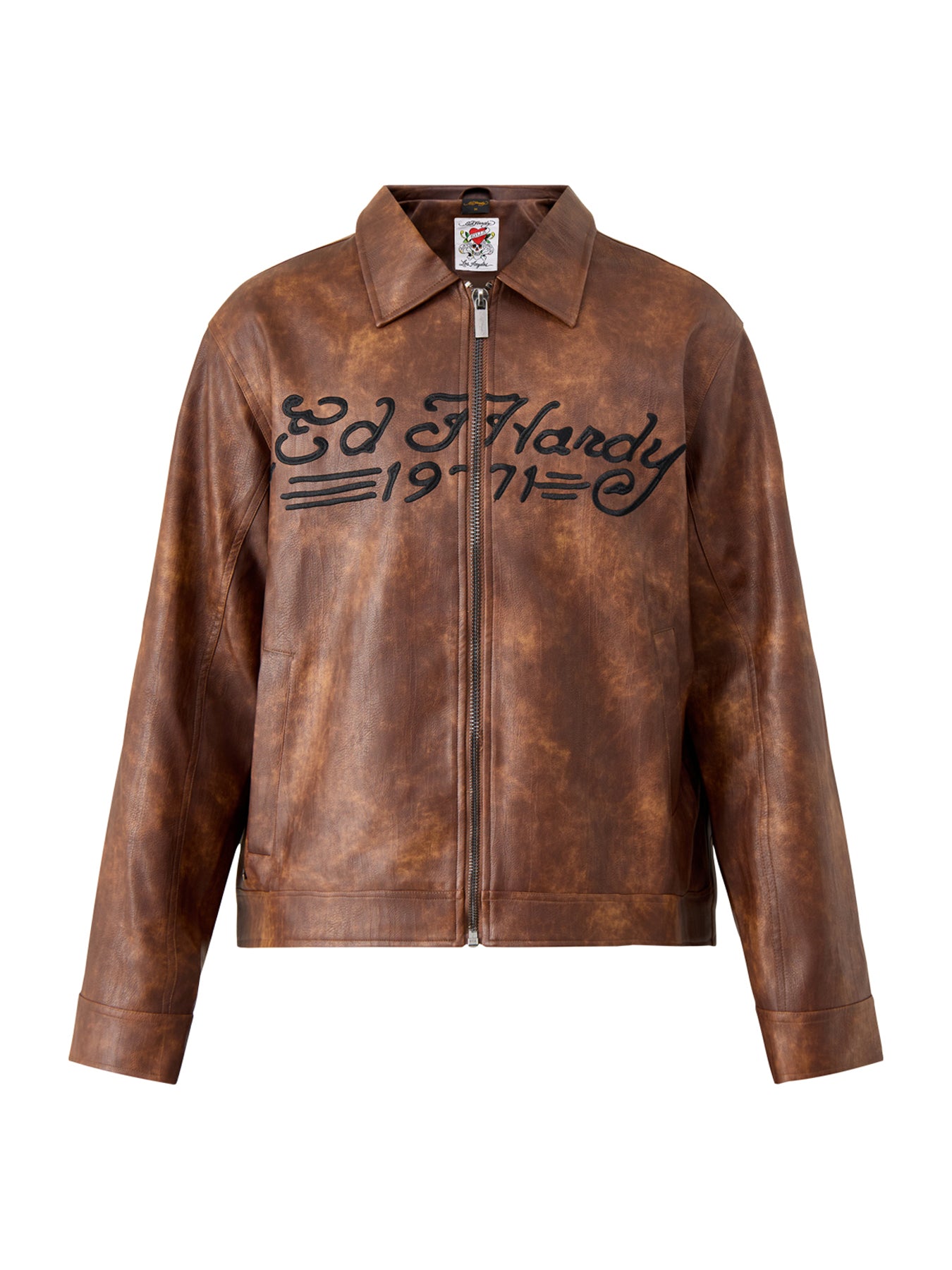 Vegan Leather Zip Jacket Brown