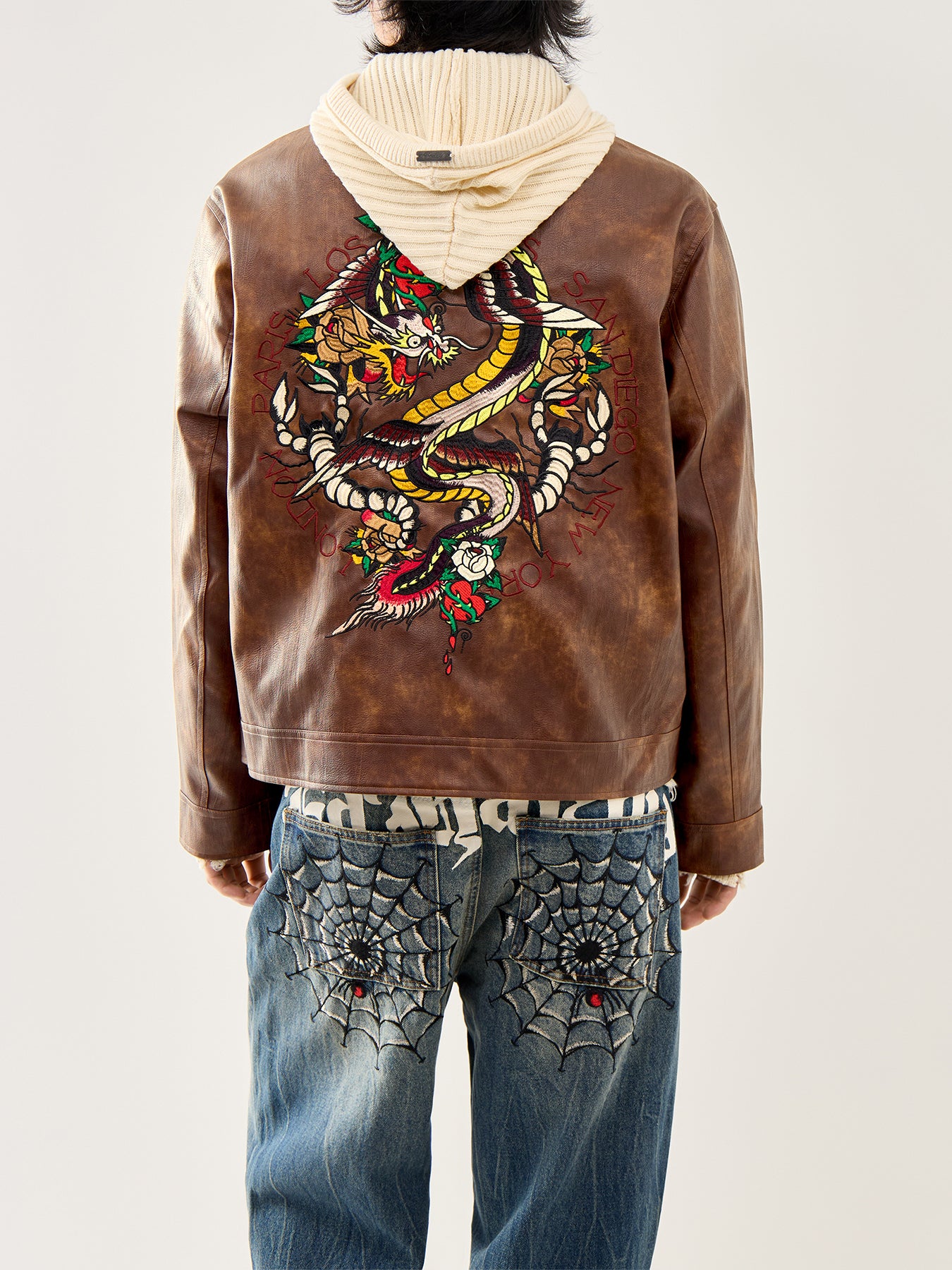 Vegan Leather Zip Jacket Brown