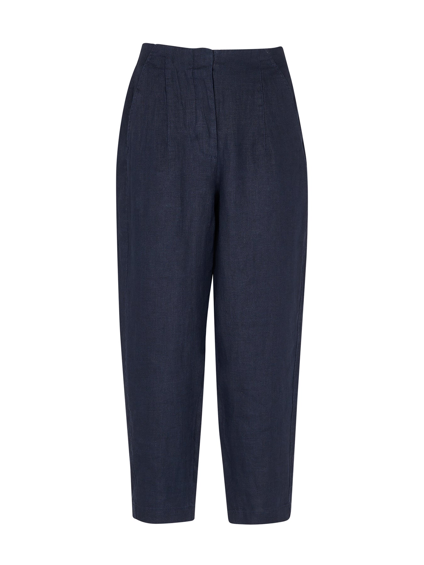 Navy Linen Barrel Leg Trouser