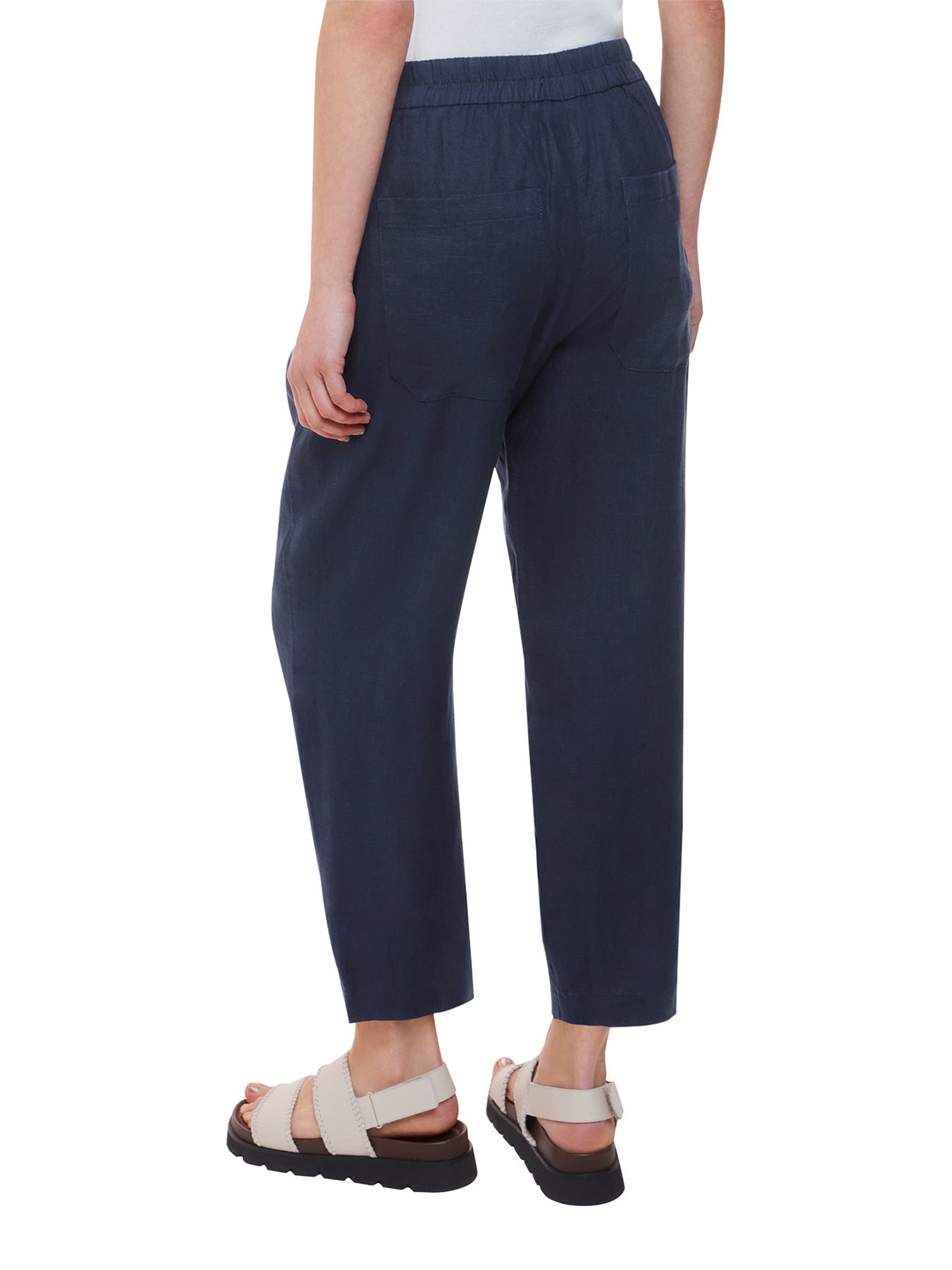 Navy Linen Barrel Leg Trouser
