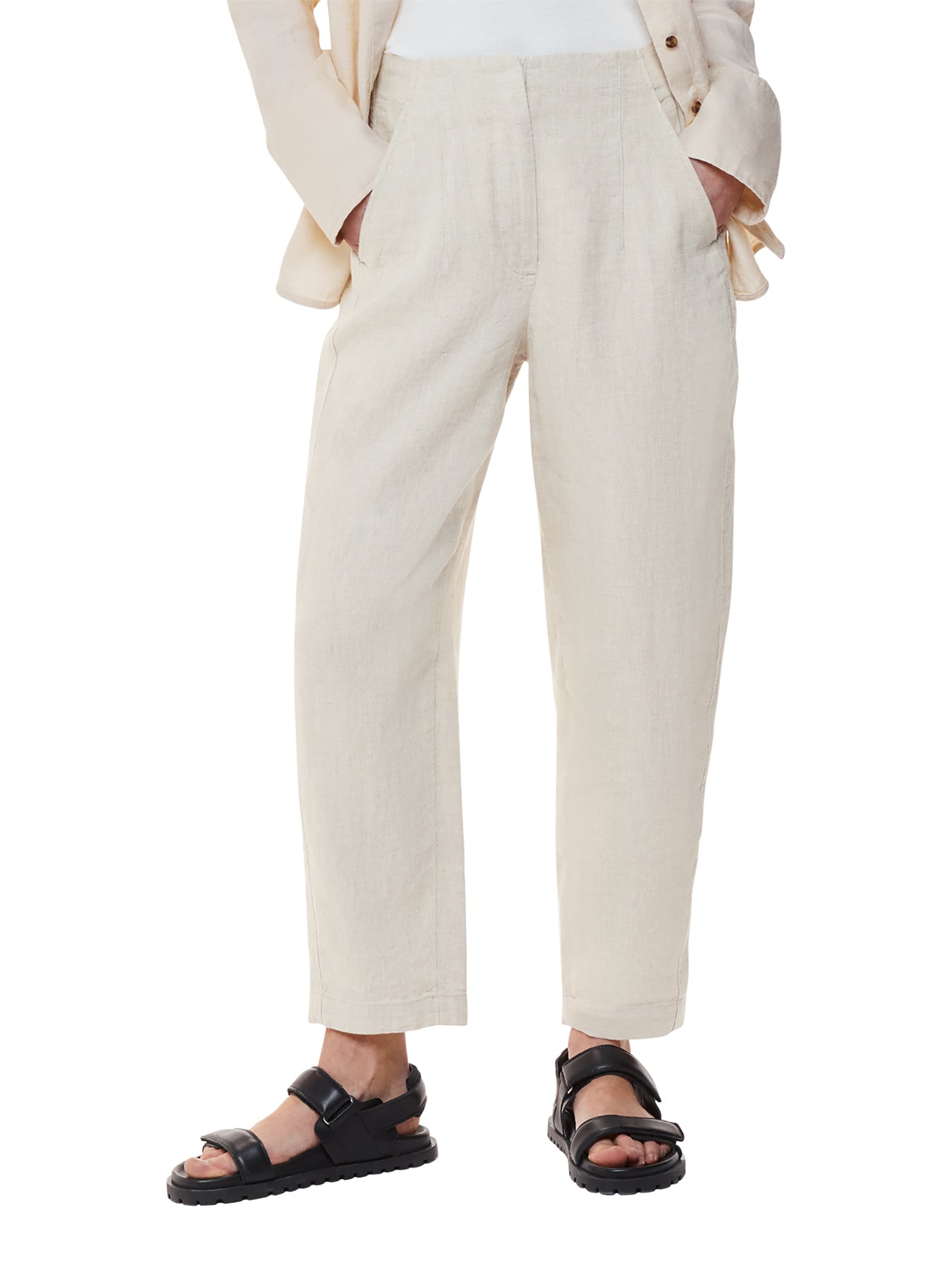 Oatmeal Linen Barrel Leg Trouser
