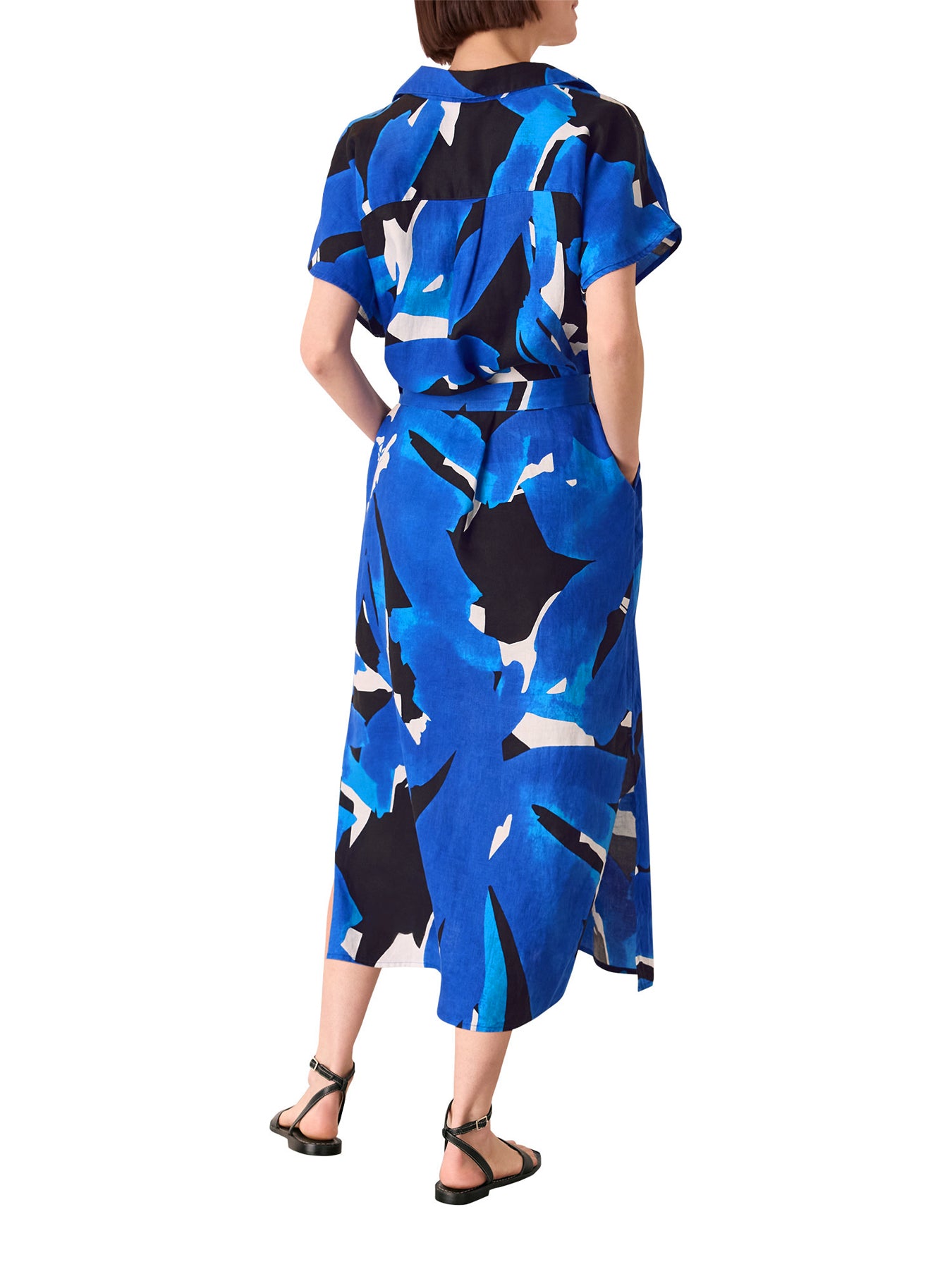 Blue/Multi Abstract Blooms Linen Dress