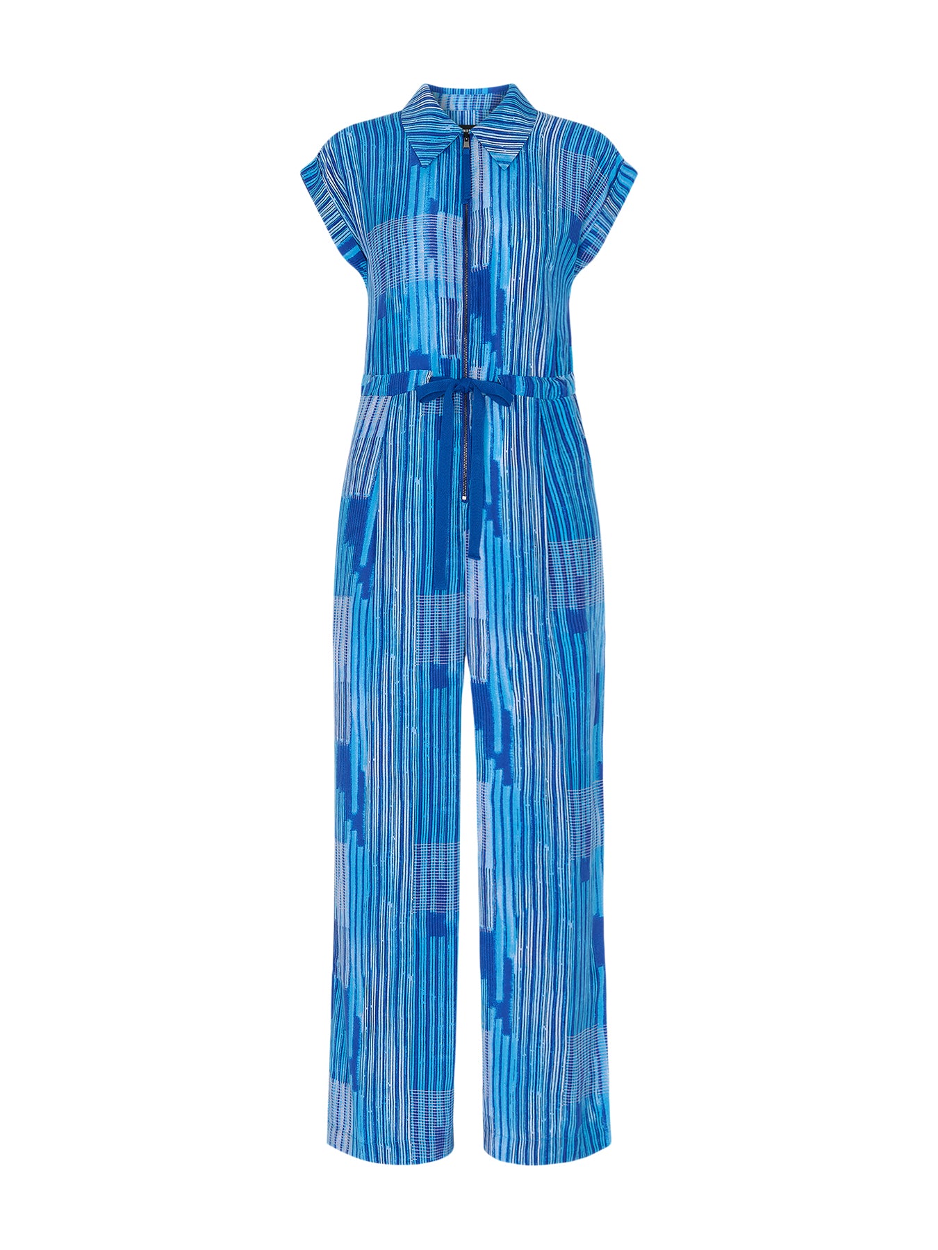 Blue/Multi Stripe Print Zip Jumpsuit