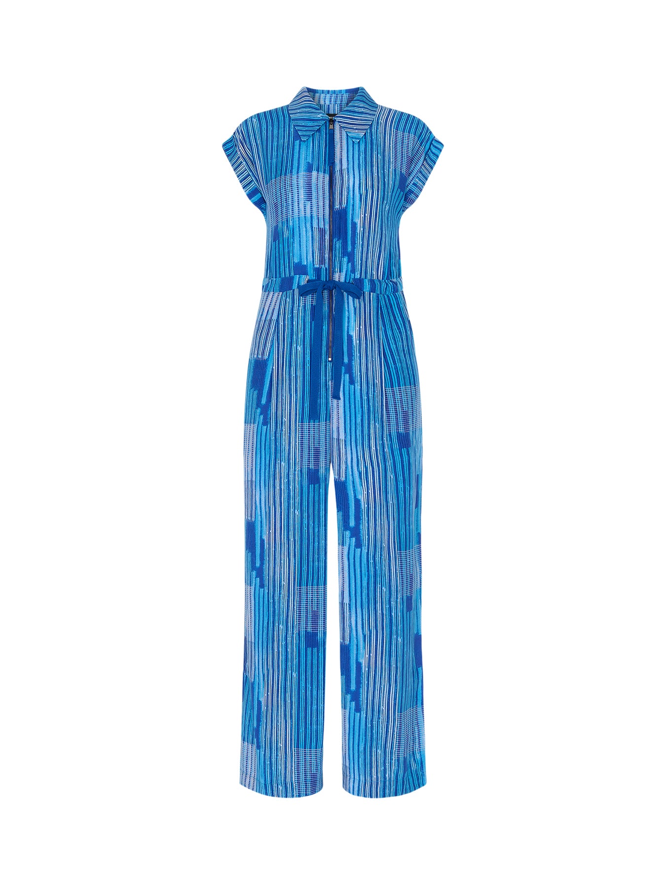 Blue/Multi Stripe Print Zip Jumpsuit