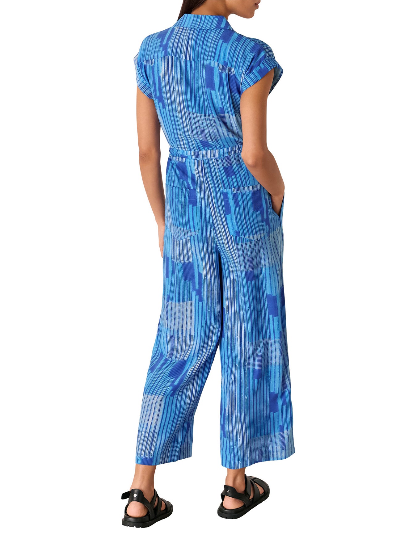 Blue/Multi Stripe Print Zip Jumpsuit