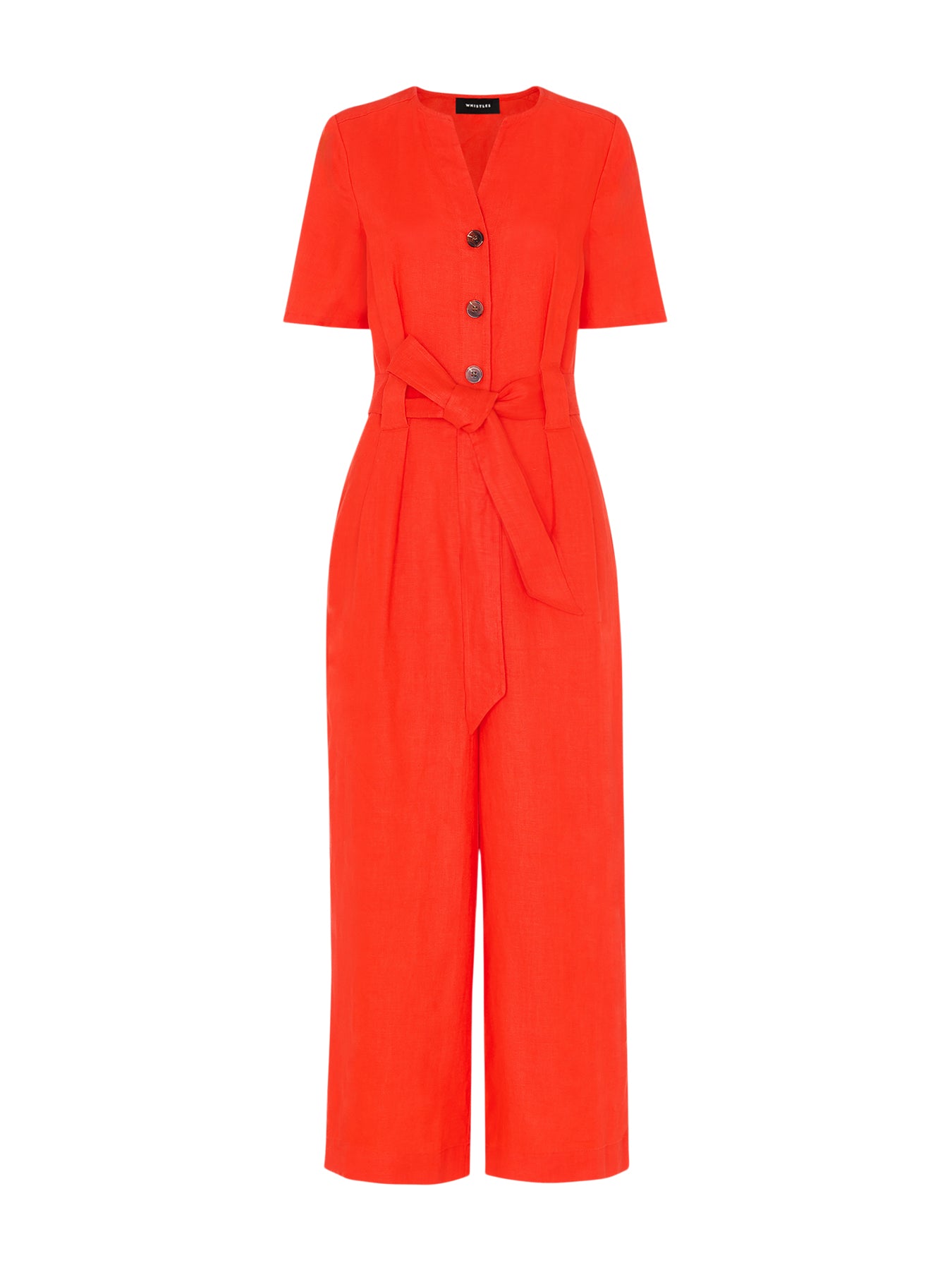 Red Fiona Linen Button Jumpsuit
