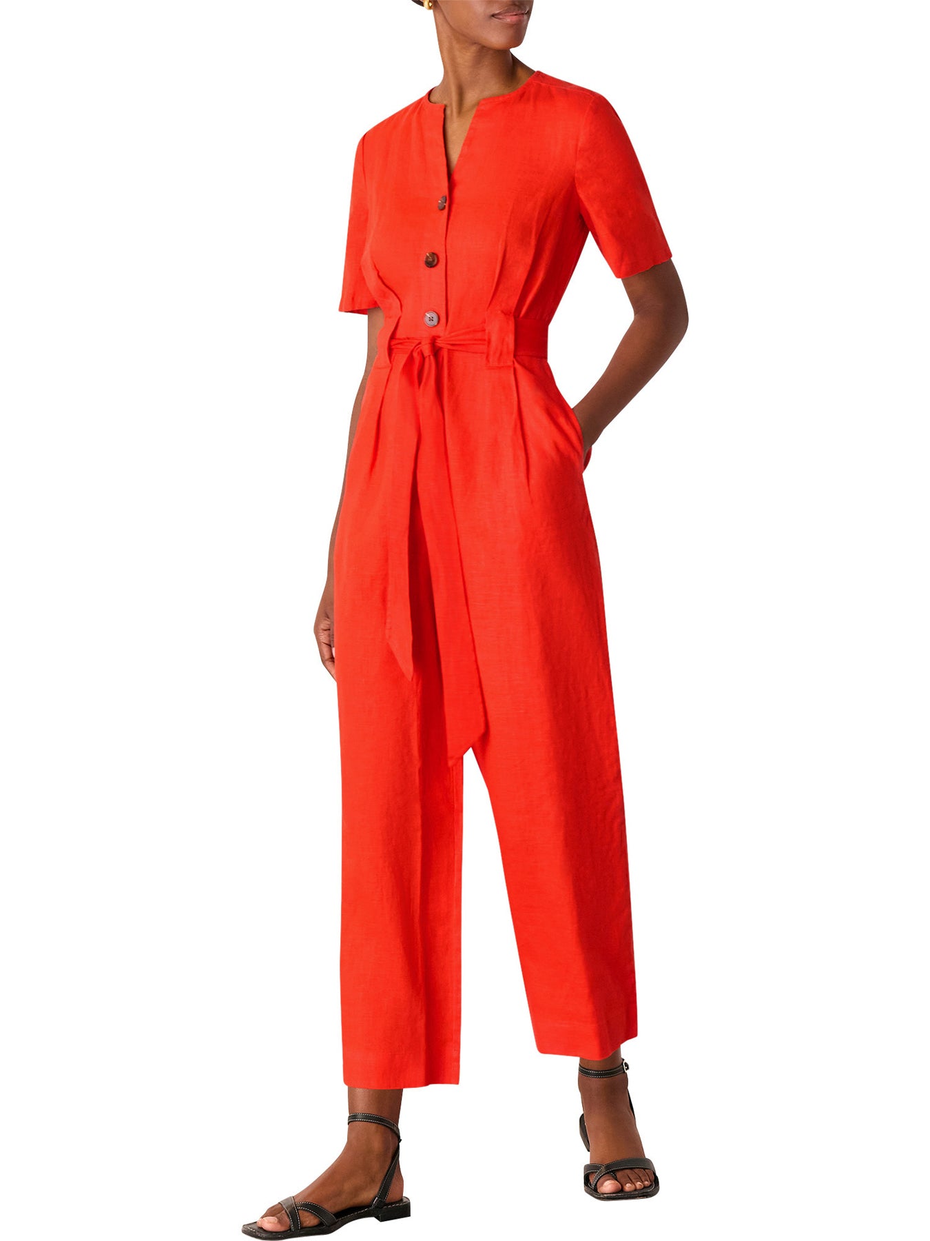 Red Fiona Linen Button Jumpsuit