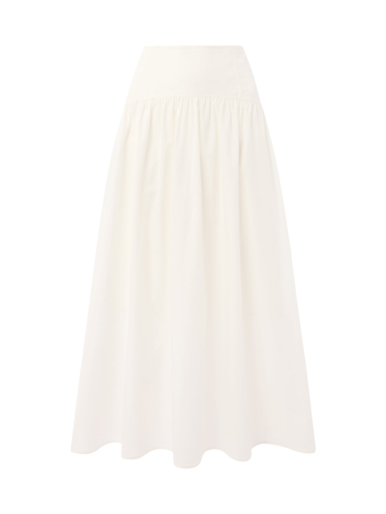White Cotton Waisted Midi Skirt