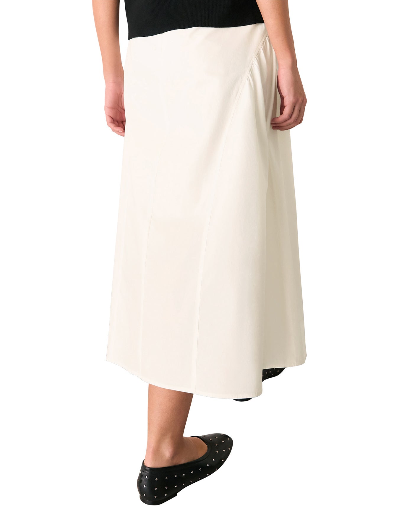 White Cotton Waisted Midi Skirt