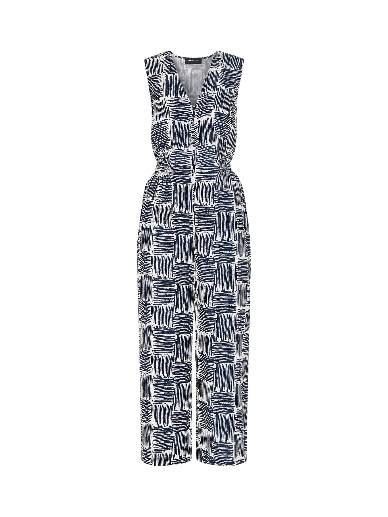 Navy/Multi Hatch Squares Jumpsuit