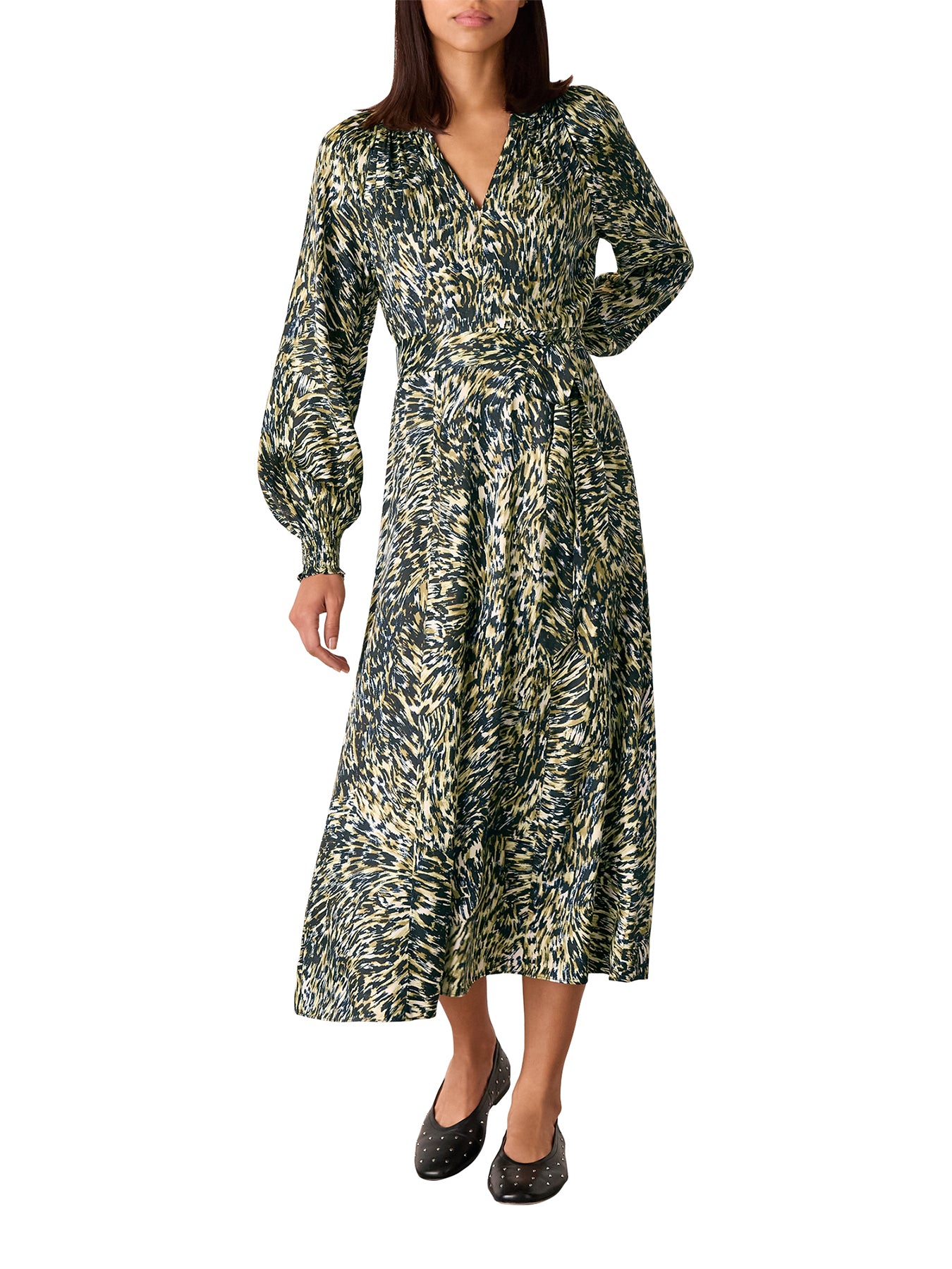 Khaki/Multi Leopard Swirl Midi Dress