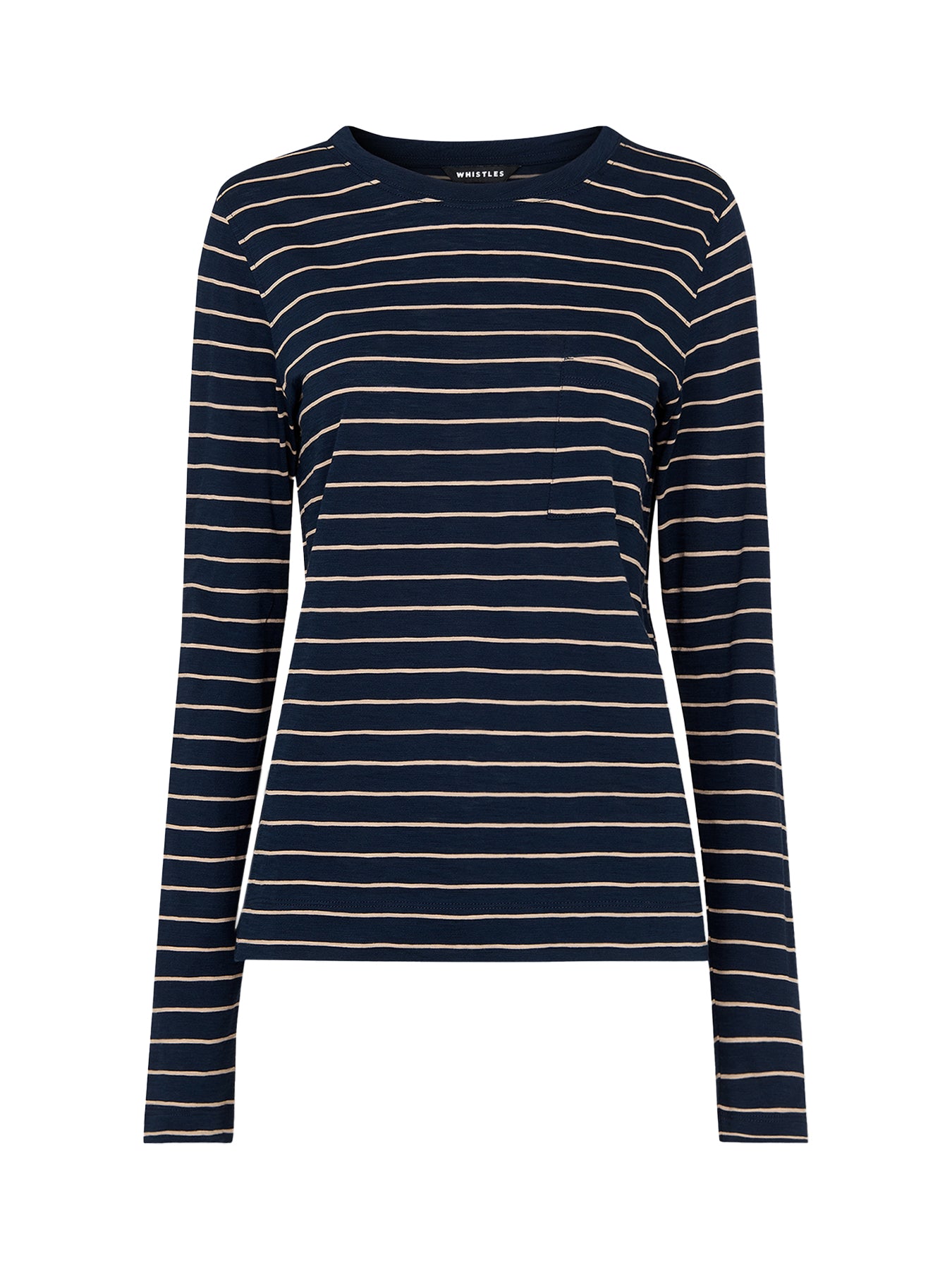 Navy/Multi Stripe Crew Neck Pocket Top