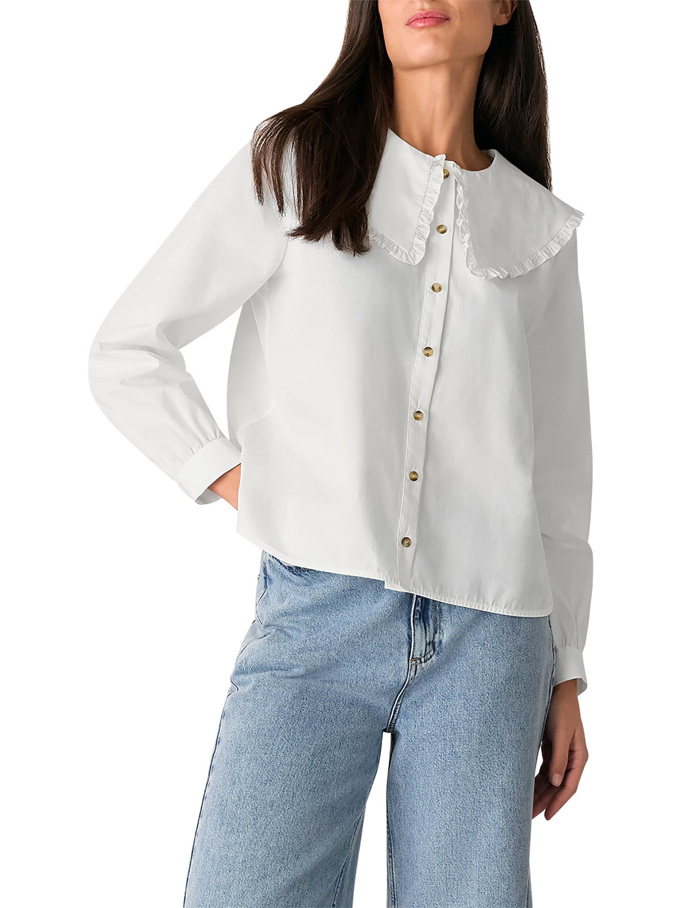 White Cotton Collar Detail Top