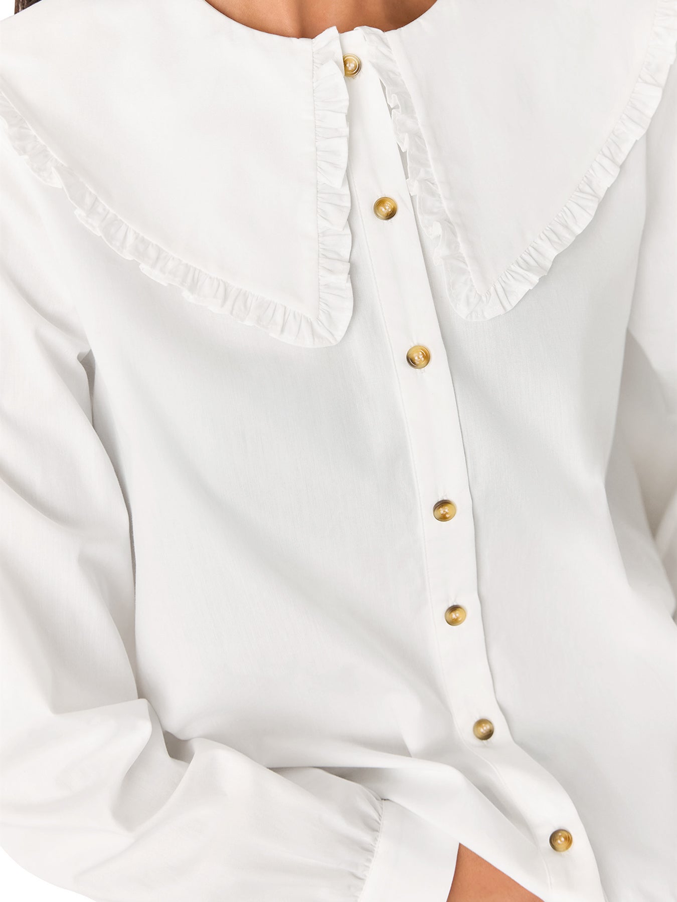 White Cotton Collar Detail Top