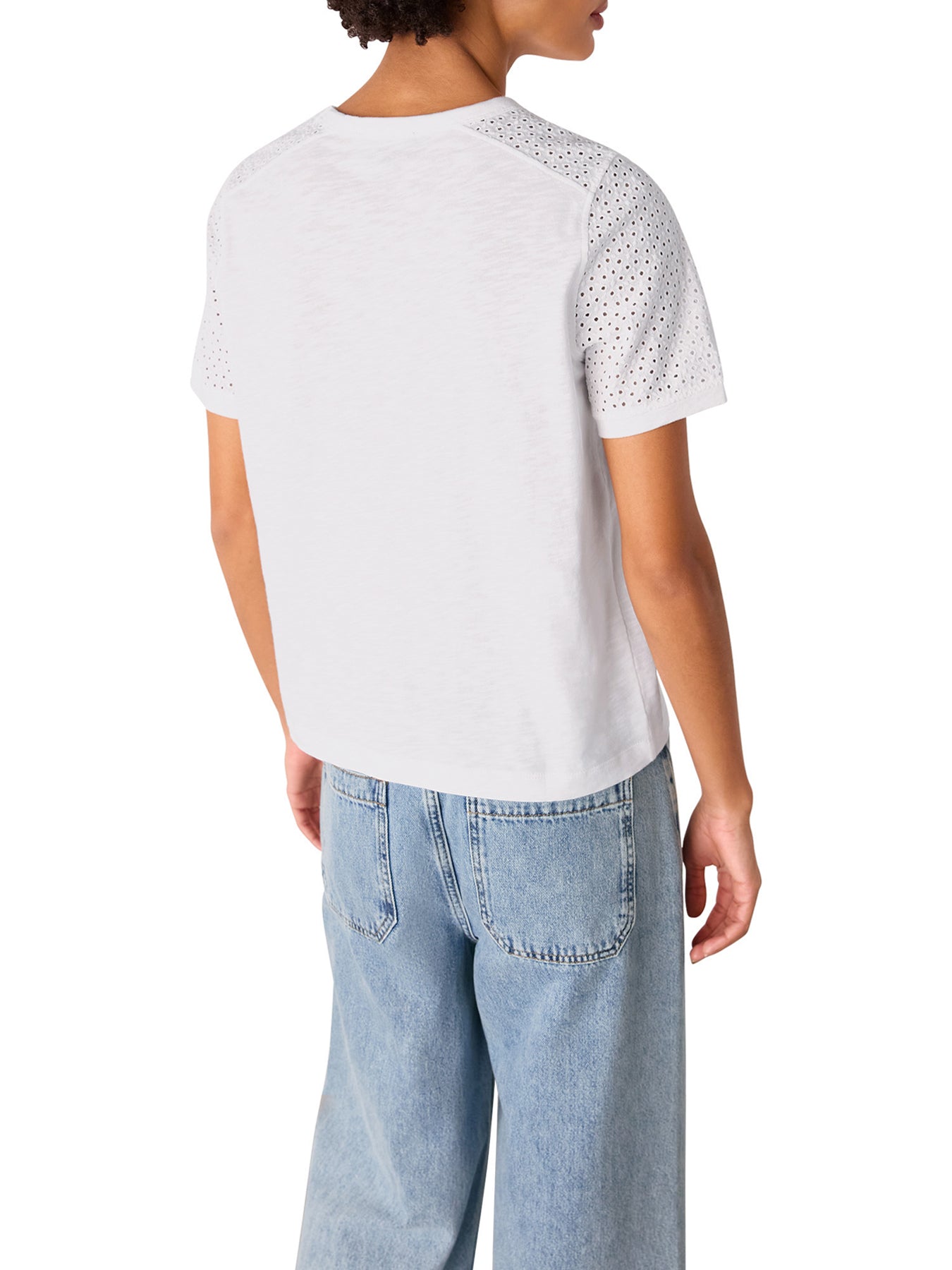 White Broderie Sleeve Detail Tee