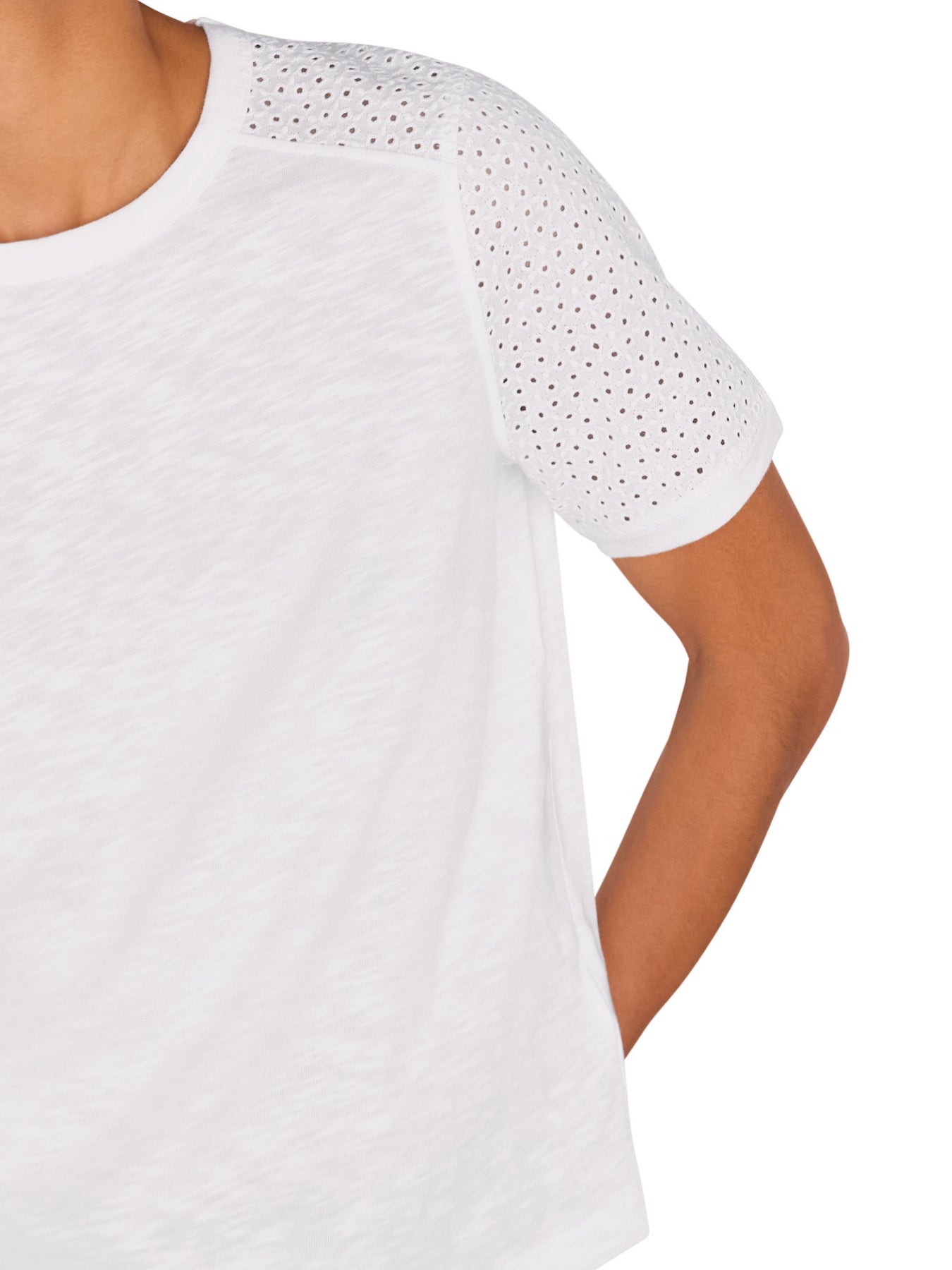 White Broderie Sleeve Detail Tee