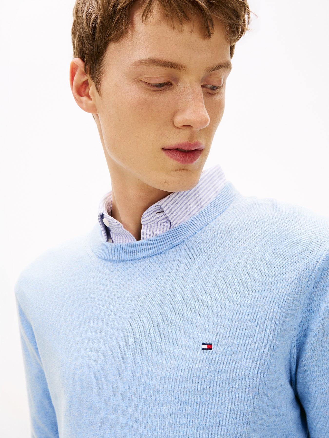 Crew Neck Jumper With Cashmere Blue