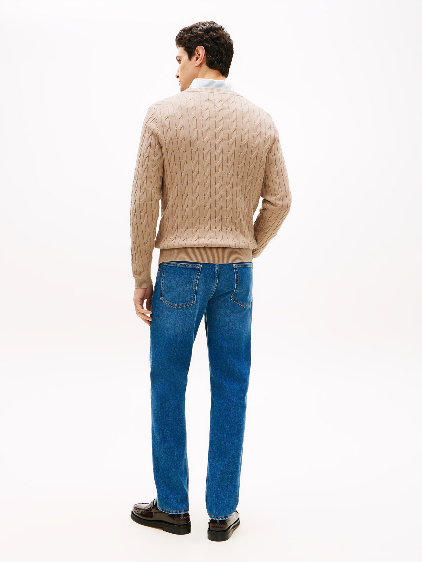 Cable Knit Crew Neck Jumper Brown