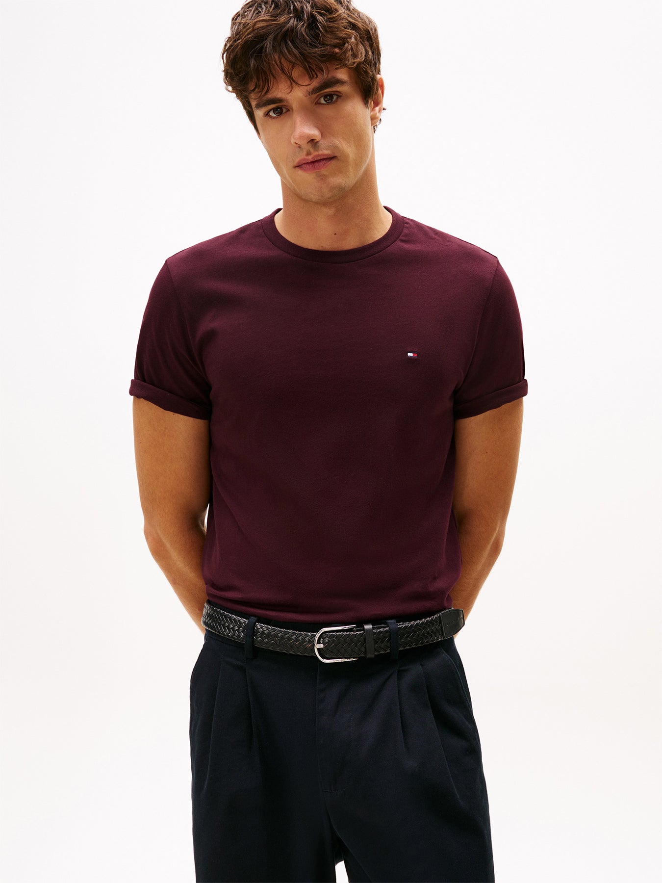 Flag Embroidery Crew Neck T-Shirt Deep Burgundy