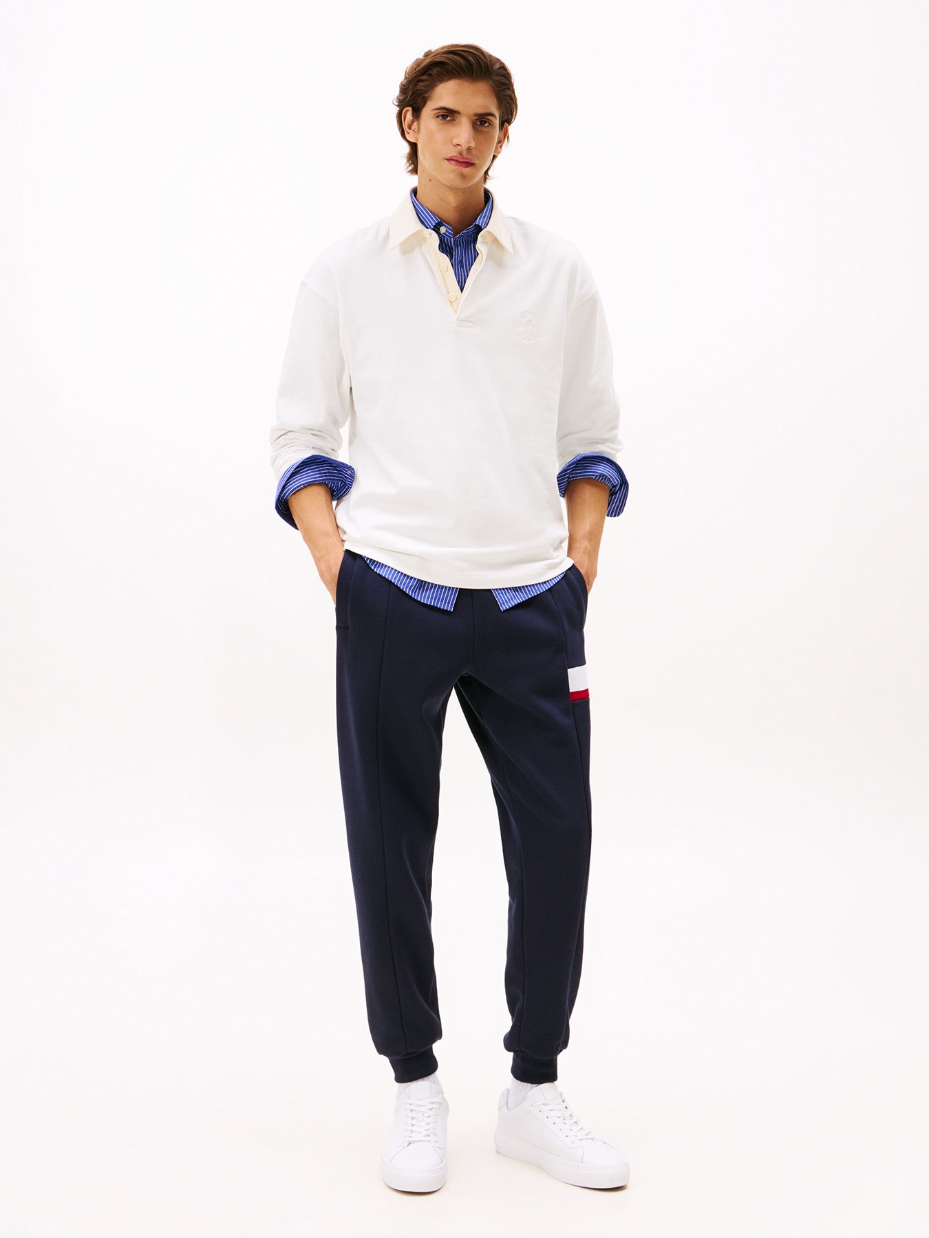 Colour-Blocked Fleece Cuffed Joggers Blue