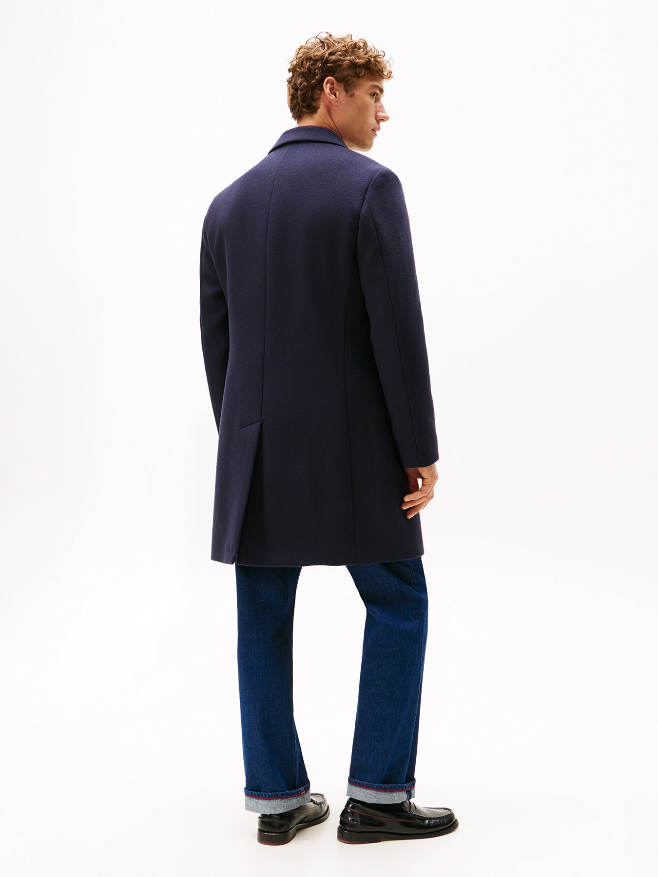 Wool Blend Single Breasted Coat Blue