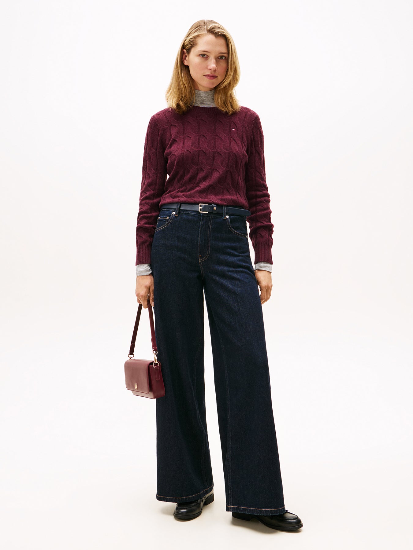 Cable Knit Soft Wool Jumper Red